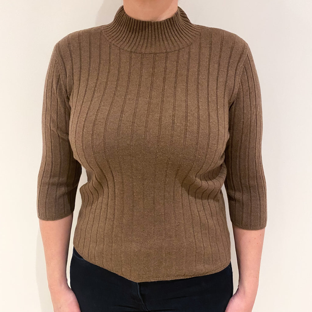 Mocha Brown 3/4 Sleeve Cashmere Turtle Neck Jumper Large