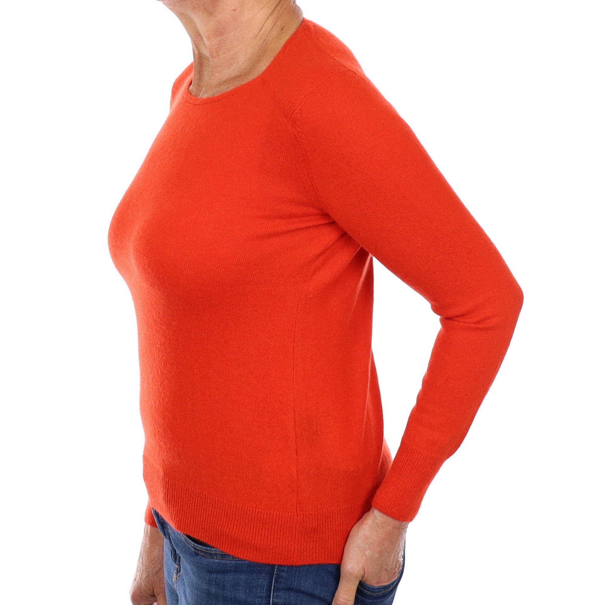 Fiery Orange Cashmere Crew Neck Jumper Medium