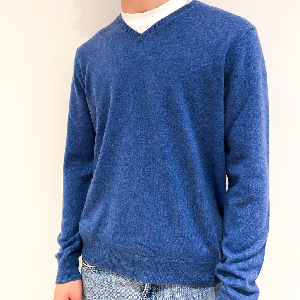 Men's Air Force Blue Cashmere V-Neck Jumper Large