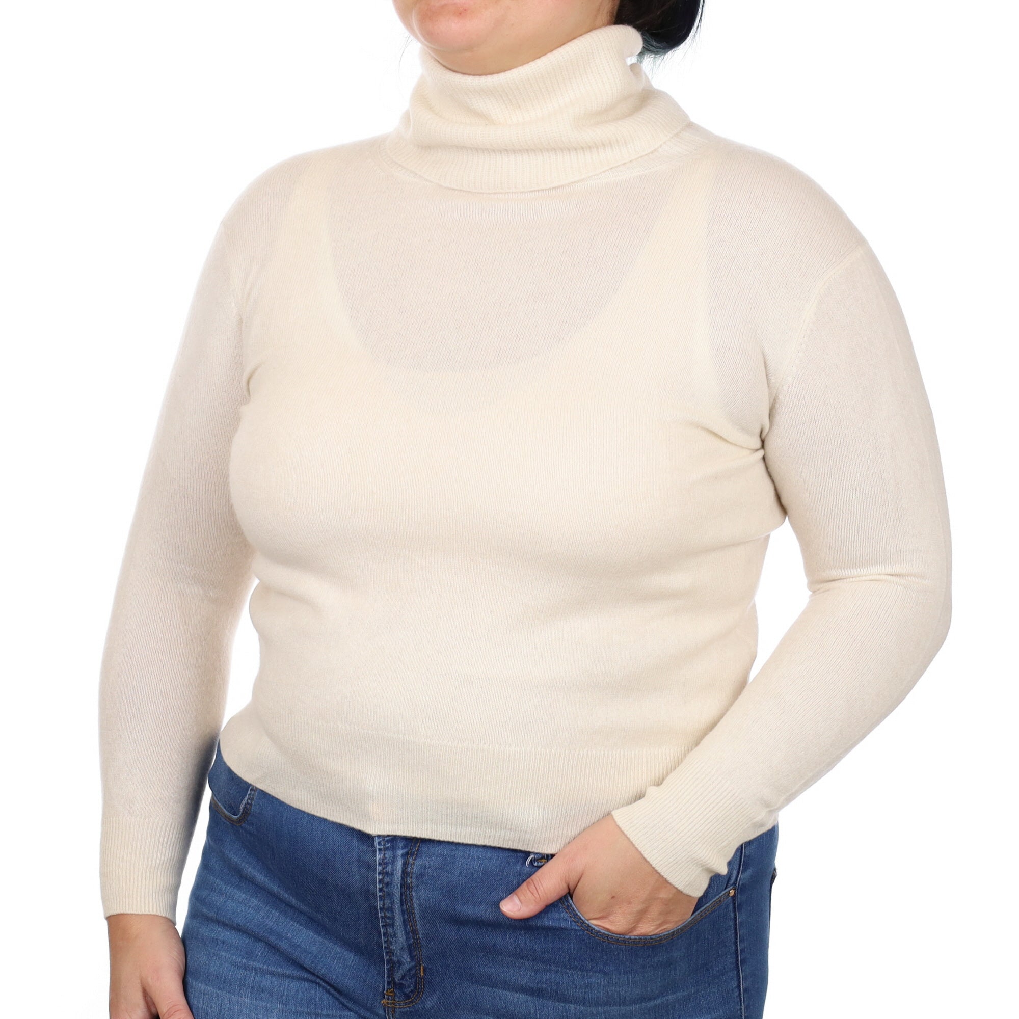 Vanilla Cream Cashmere Polo Neck Jumper Large