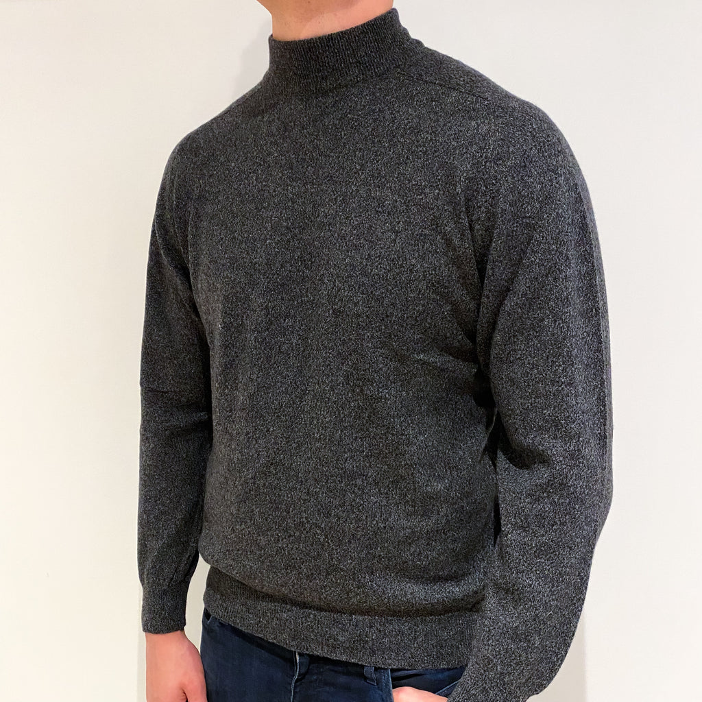 Men's Charcoal Brown Cashmere Turtle Neck Jumper XL