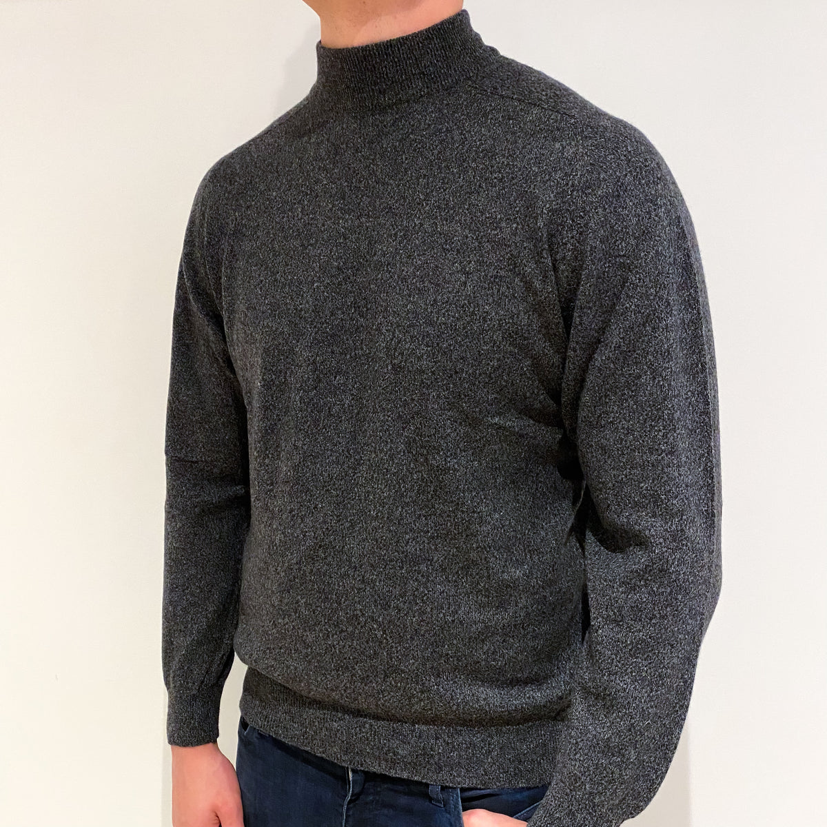 Men's Charcoal Brown Cashmere Turtle Neck Jumper XL