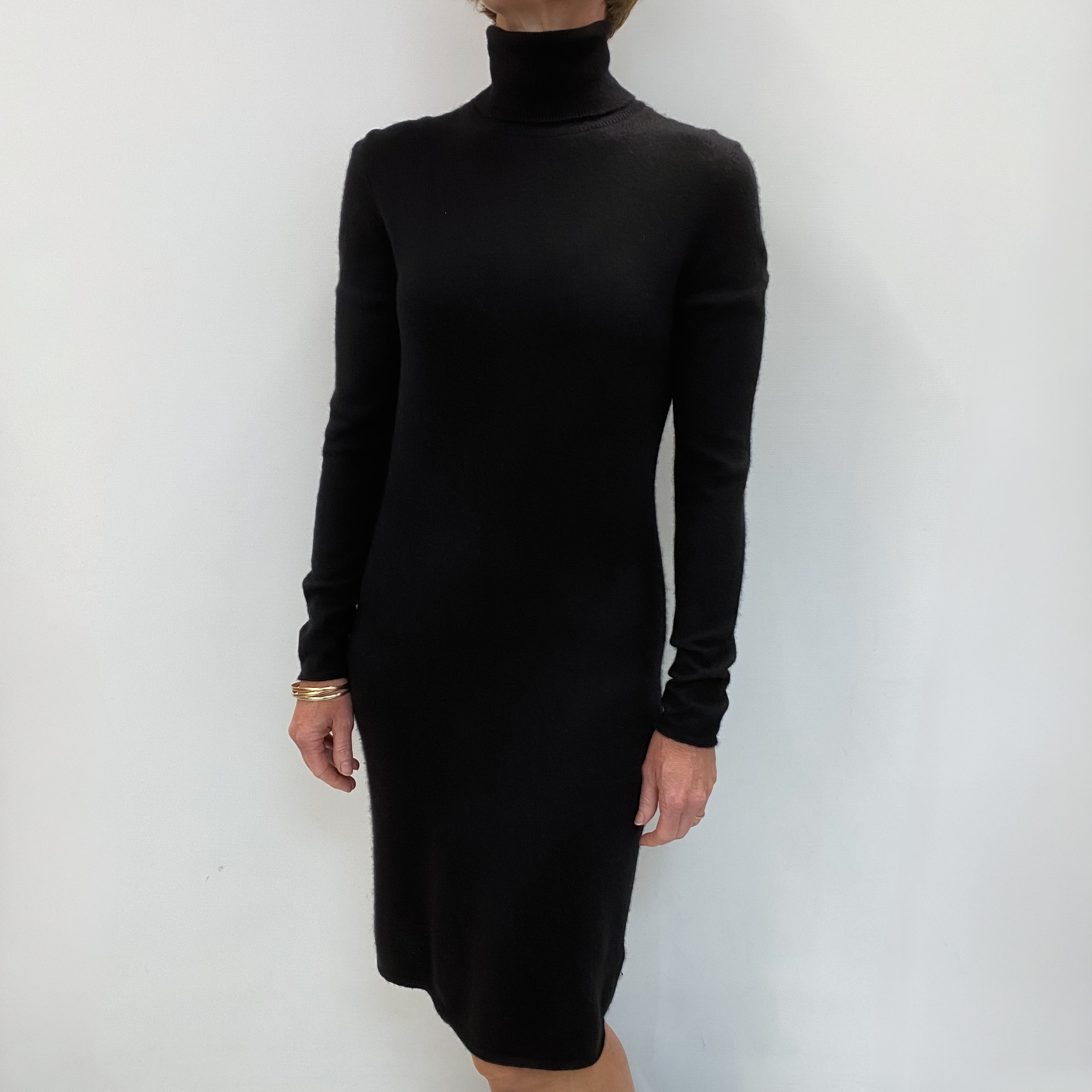 Black Cashmere Polo Neck Jumper Dress Small