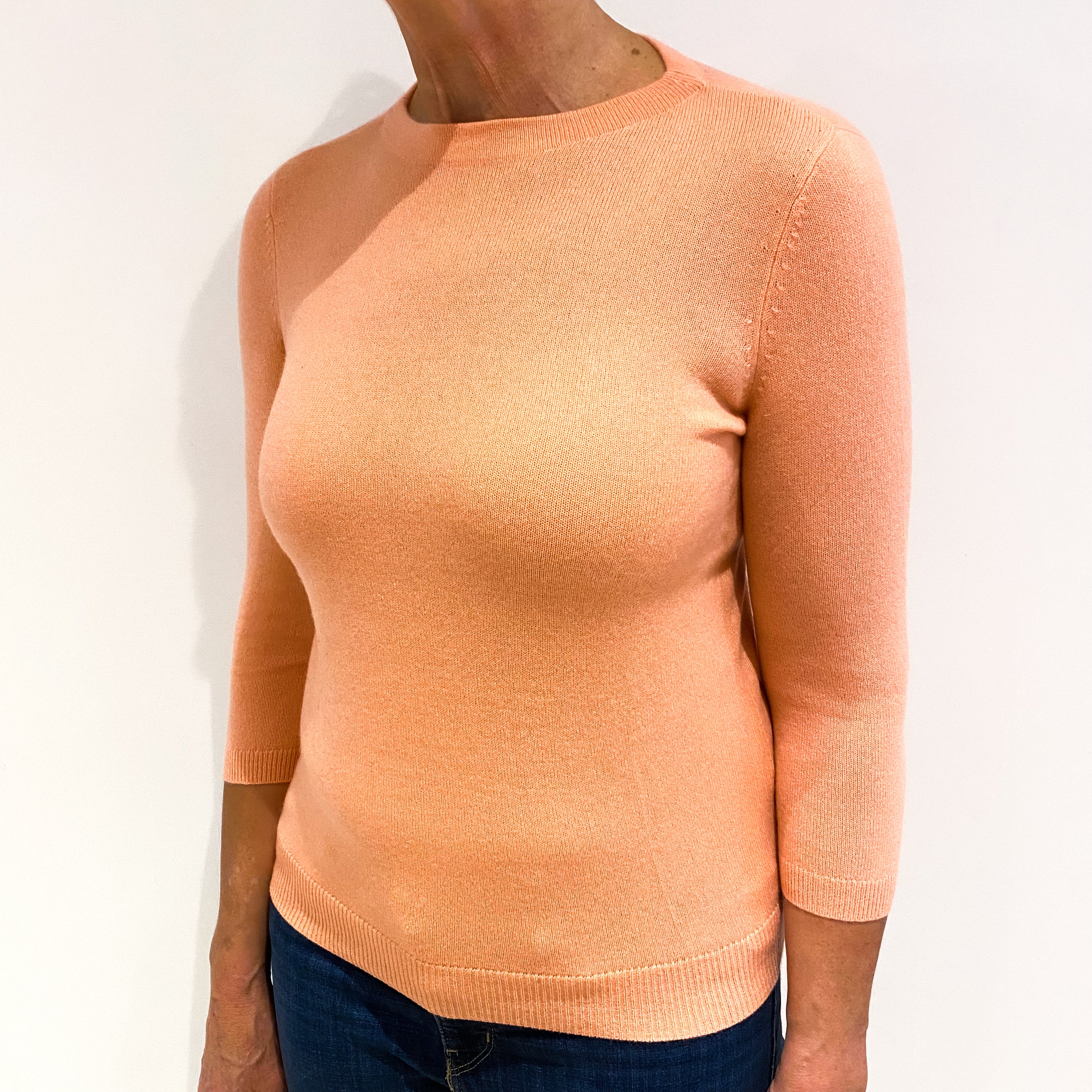 Pale Coral Pink 3/4 Sleeve Cashmere Crew Neck Jumper Medium
