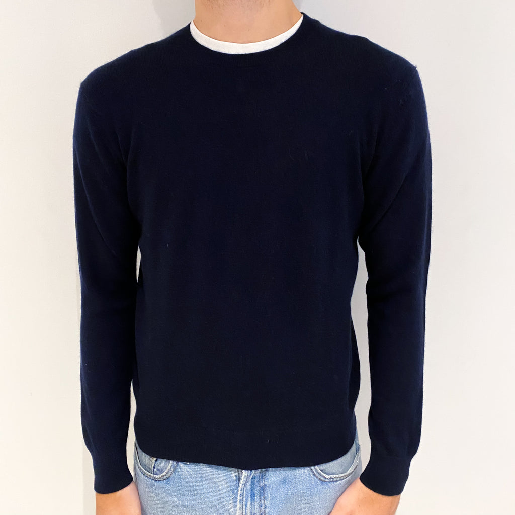 Men's Navy Blue Cashmere Crew Neck Jumper Large
