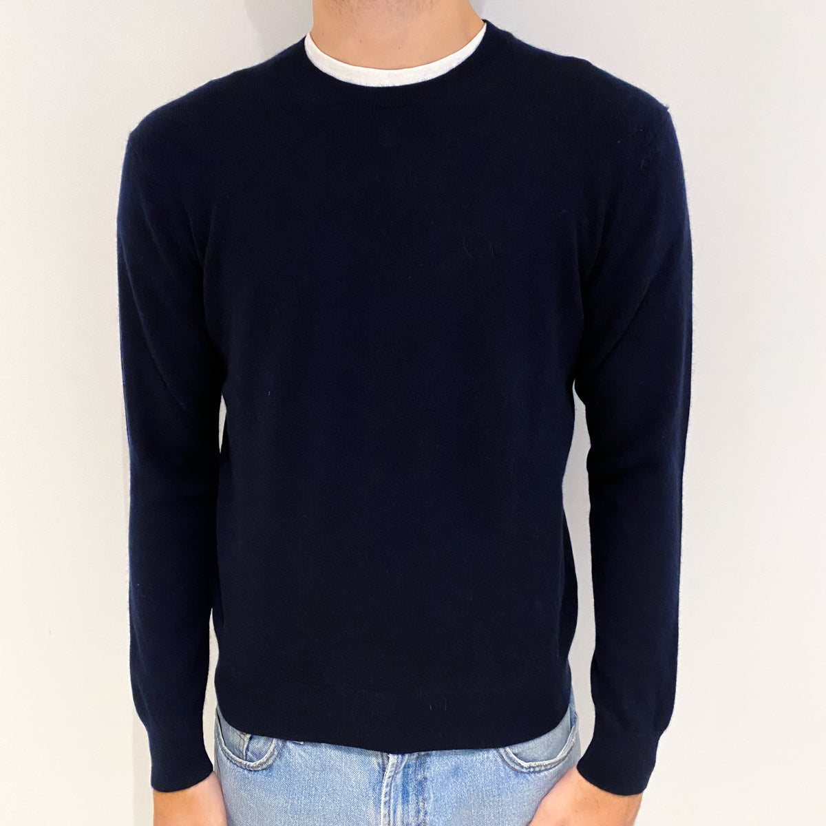 Men's Navy Blue Cashmere Crew Neck Jumper Large
