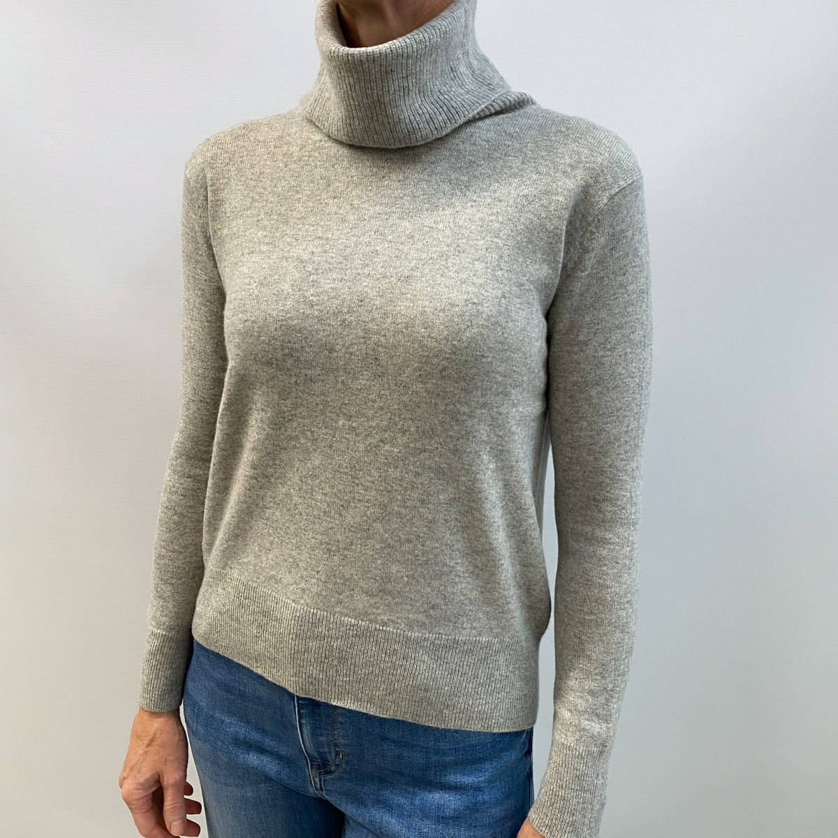 Smoke Grey Cashmere Polo Neck Jumper Small