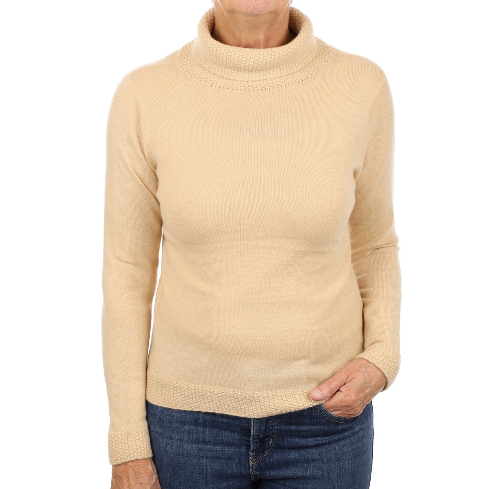Warm Beige Cashmere Polo Neck Jumper Medium