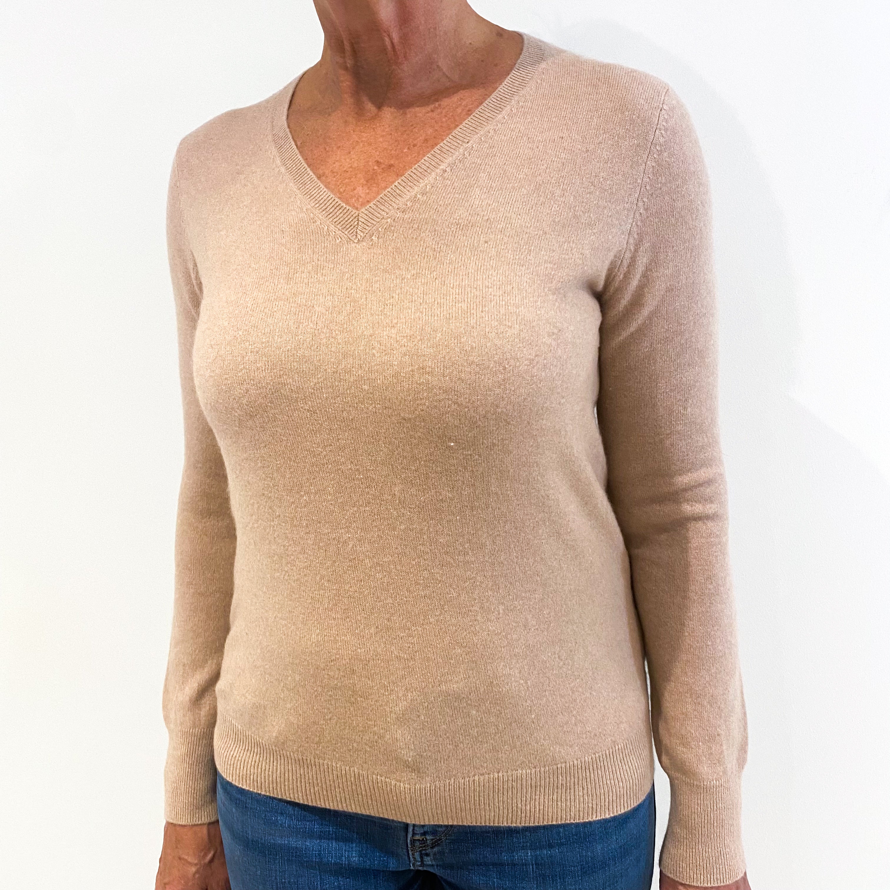Mauve Pink Cashmere V-Neck Jumper Medium