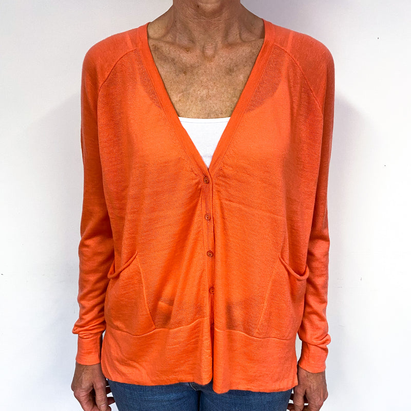 Bright Orange Super Fine Knit Cashmere Slouchy Cardigan Medium