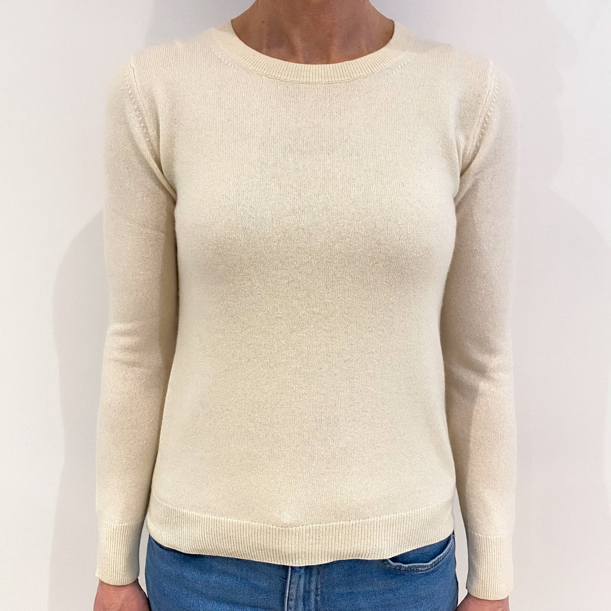 Vanilla Cream Cashmere Crew Neck Jumper Small