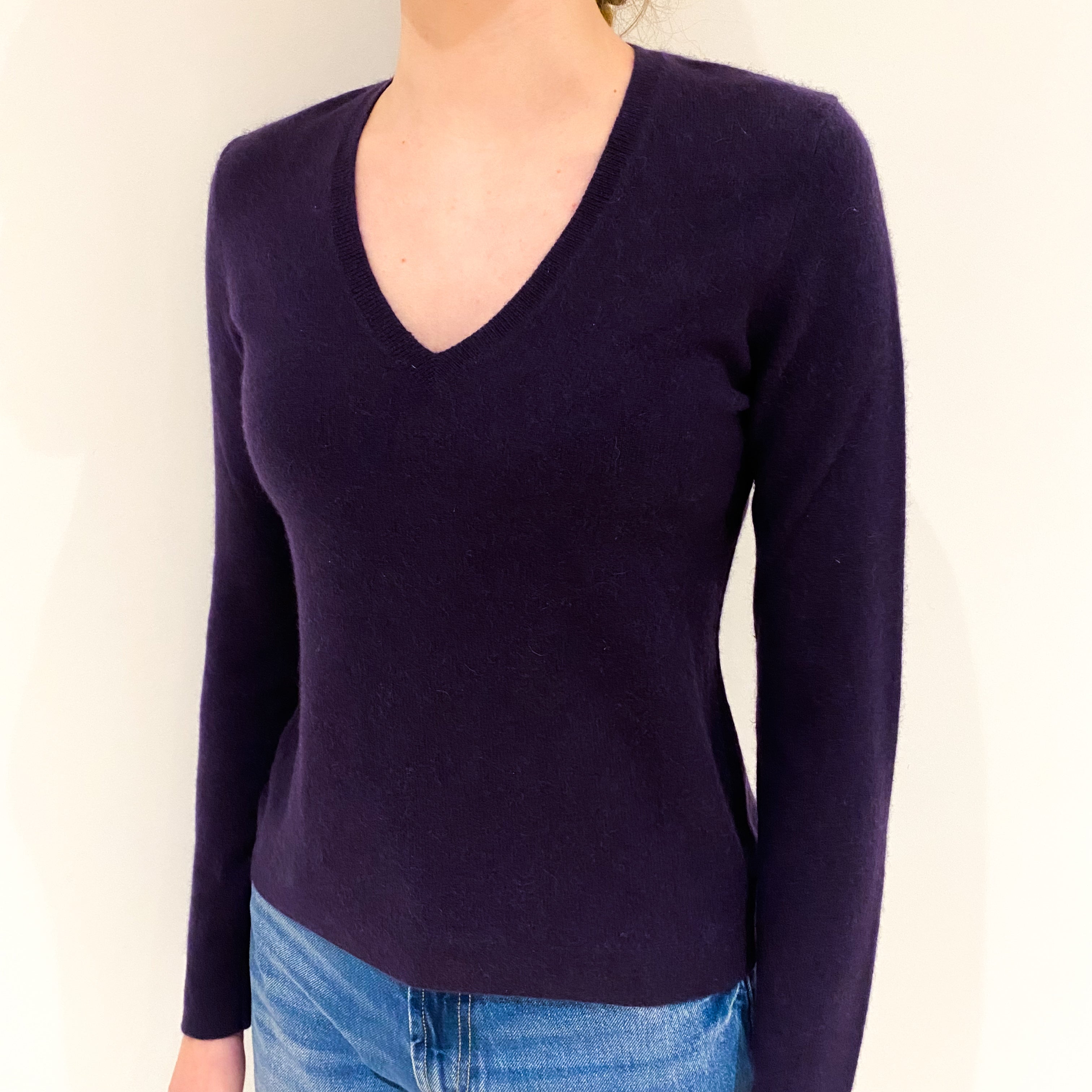 Iris Purple Cashmere V-Neck Jumper Extra Small