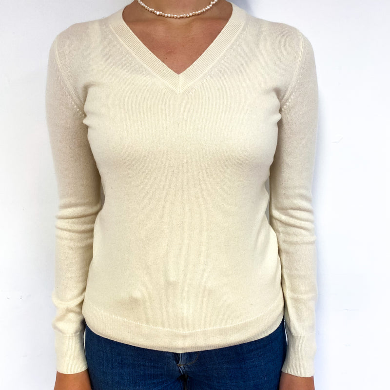 Winter White Cashmere V-Neck Jumper Small