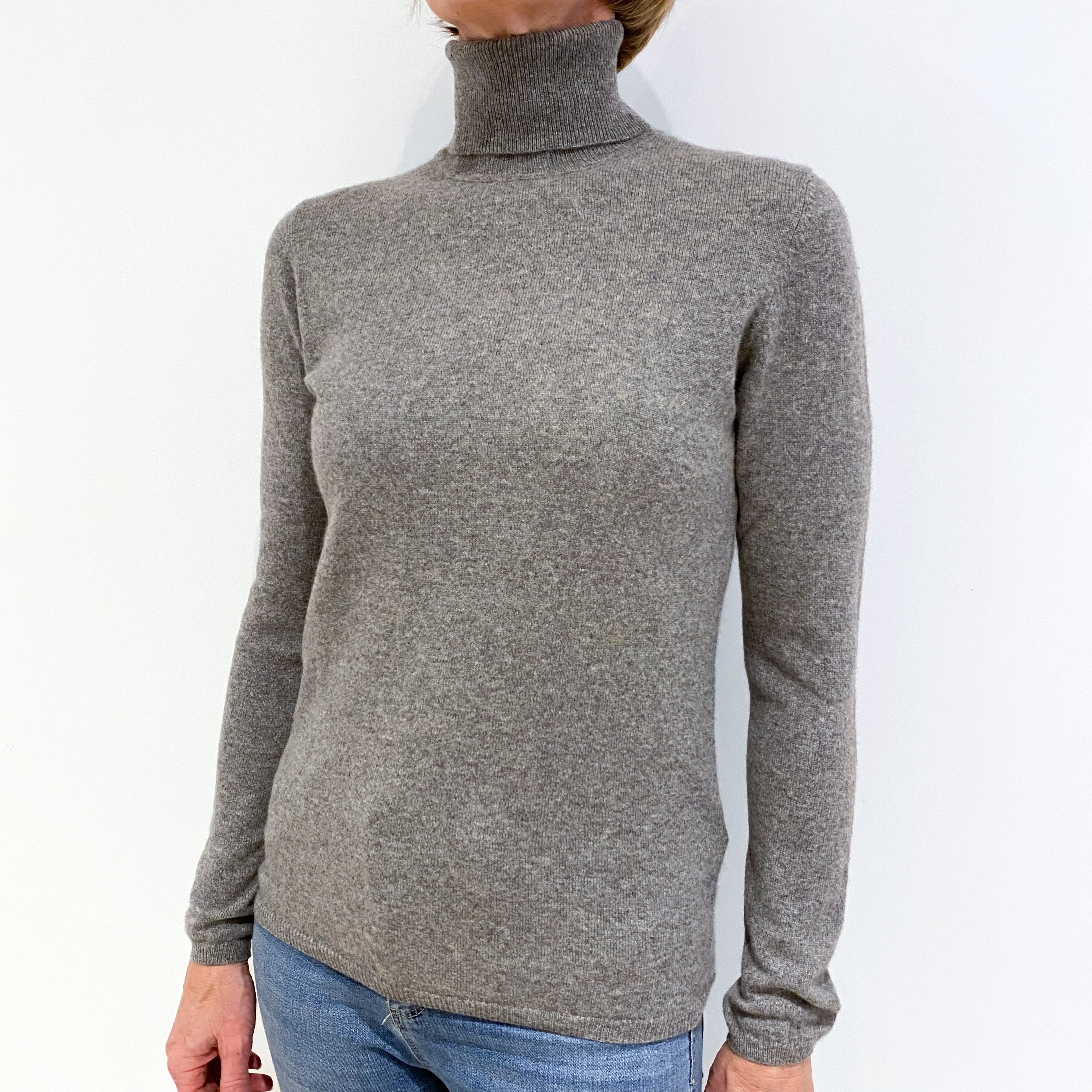 Ash Grey Cashmere Polo Neck Jumper Small