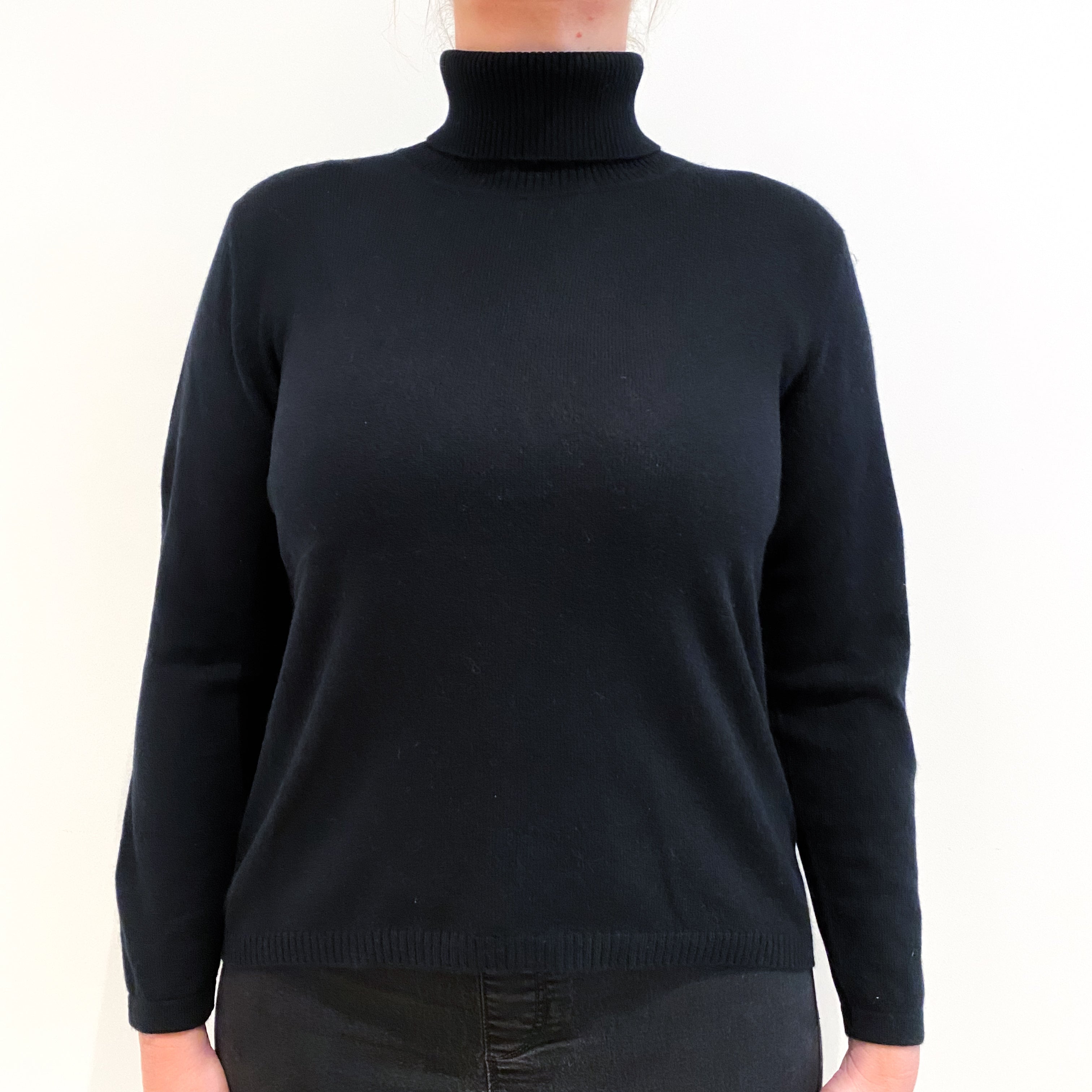 Black Cashmere Polo Neck Jumper Large