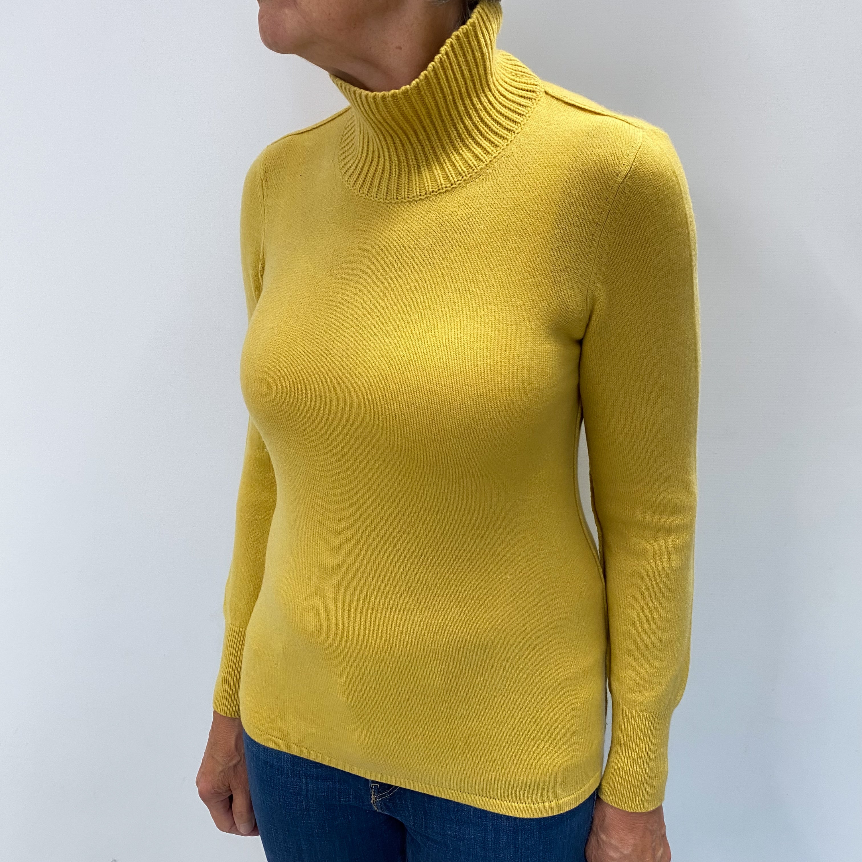 Mustard Yellow Cashmere Funnel Neck Jumper Medium