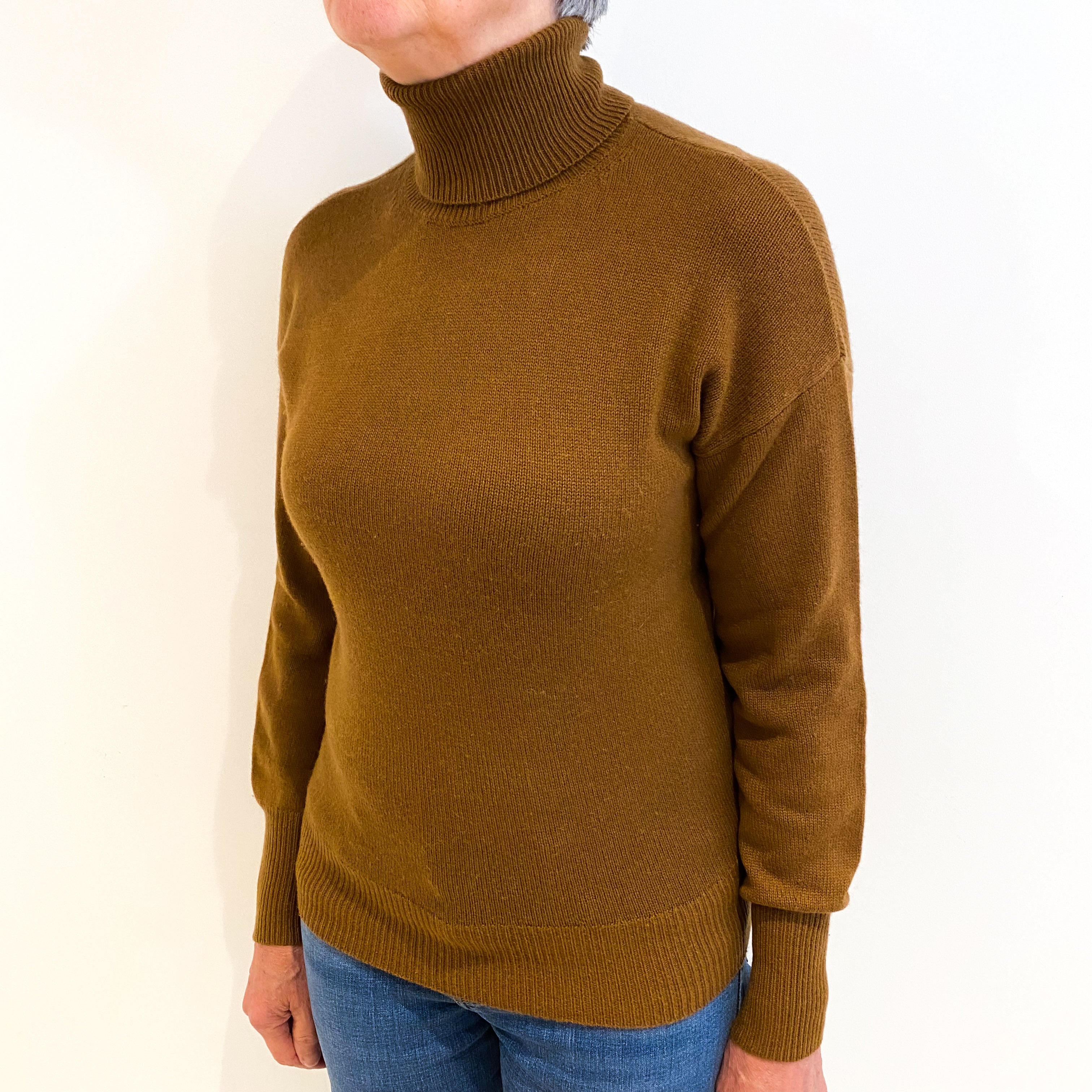 Theory Chestnut Brown Cashmere Polo Neck Jumper Medium