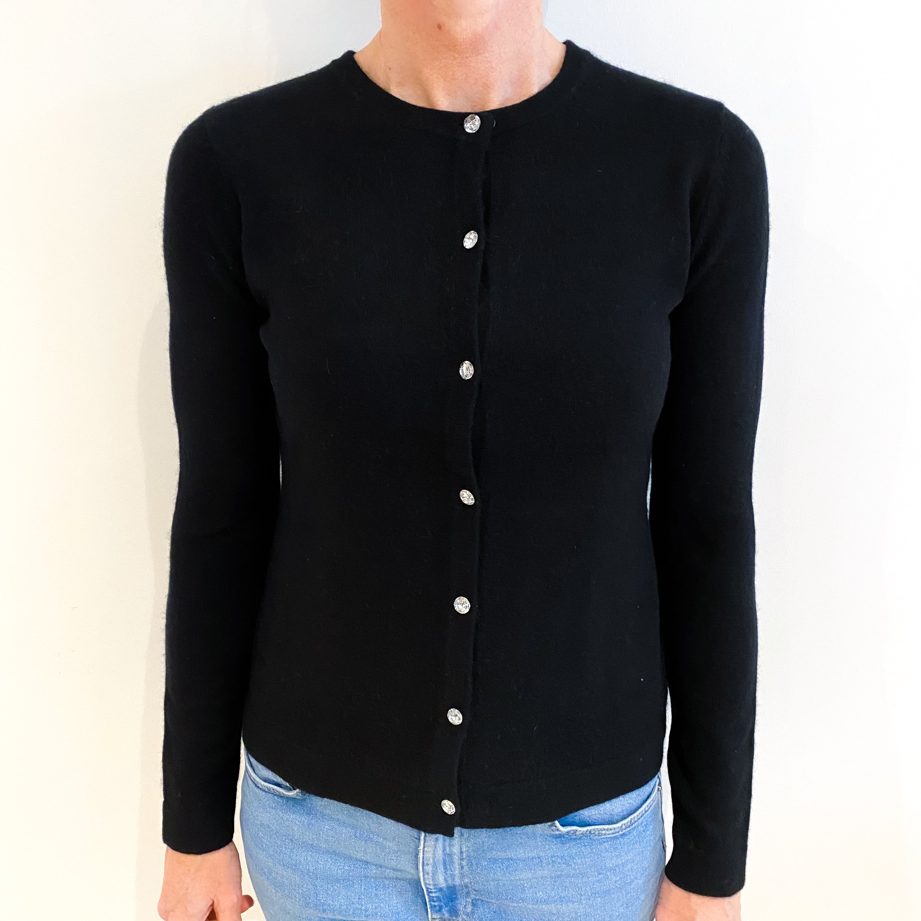 Black Cashmere Crew Neck Cardigan Small
