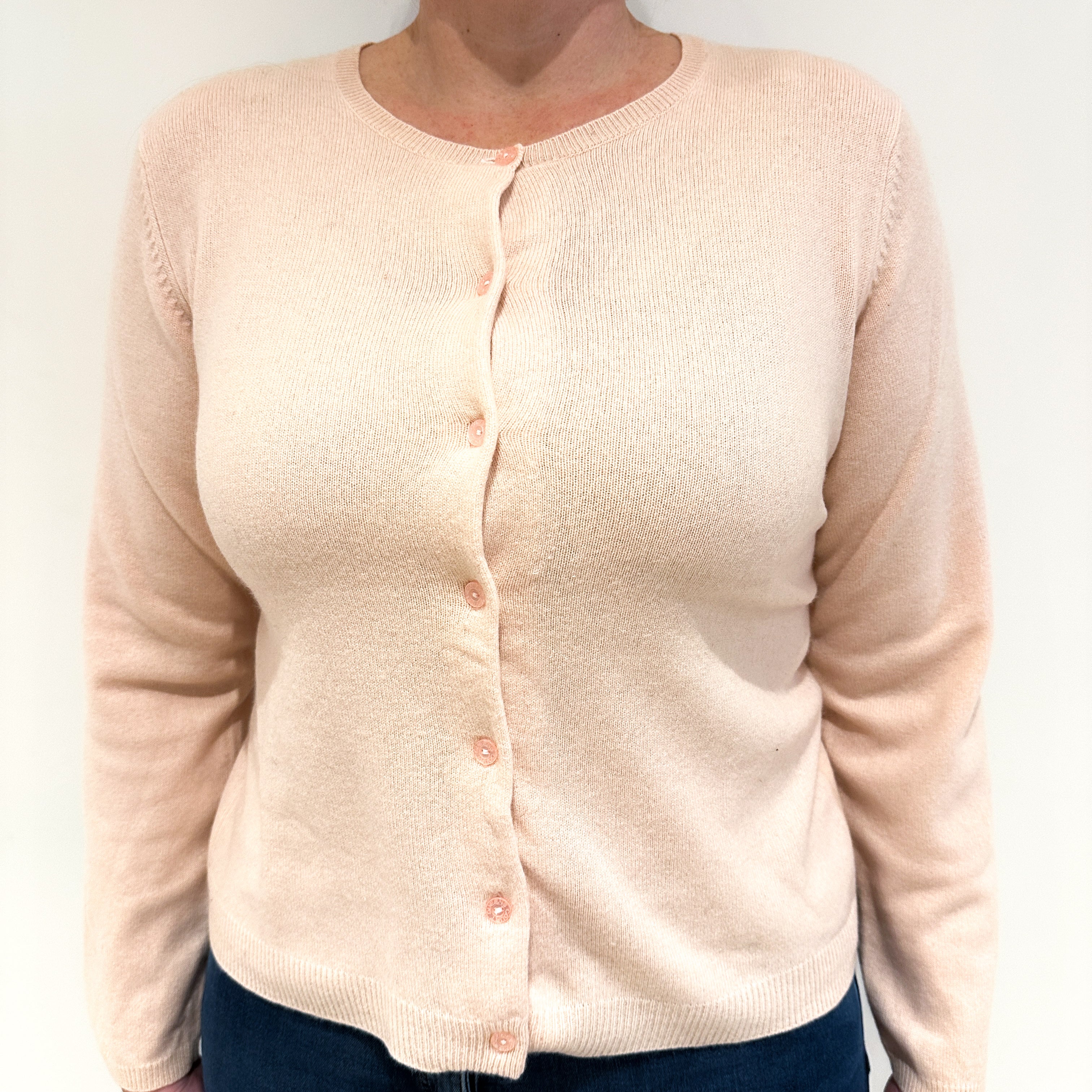 Shell Pink Cashmere Crew Neck Cardigan Large