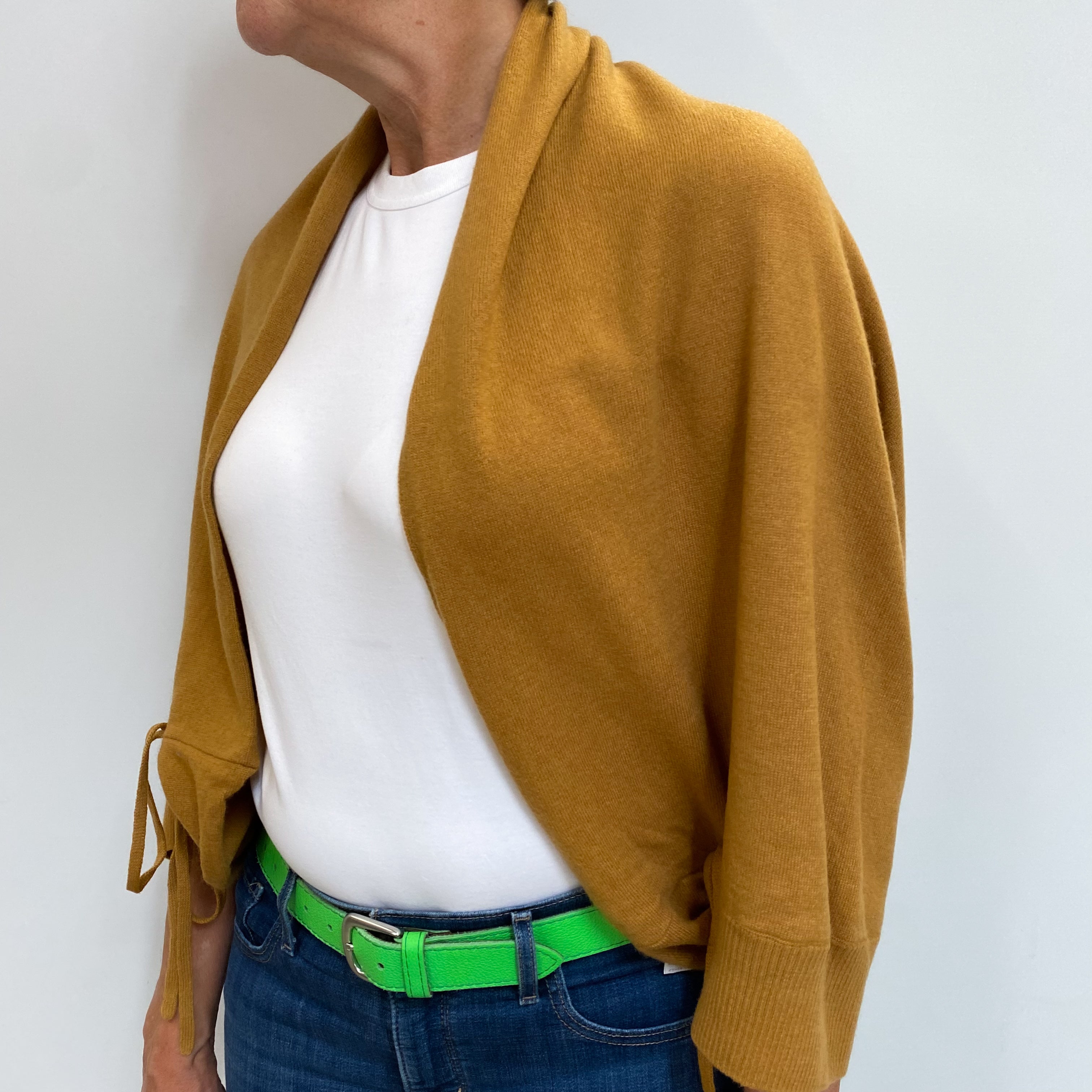French Mustard Cashmere Edge To Edge Cardigan Medium