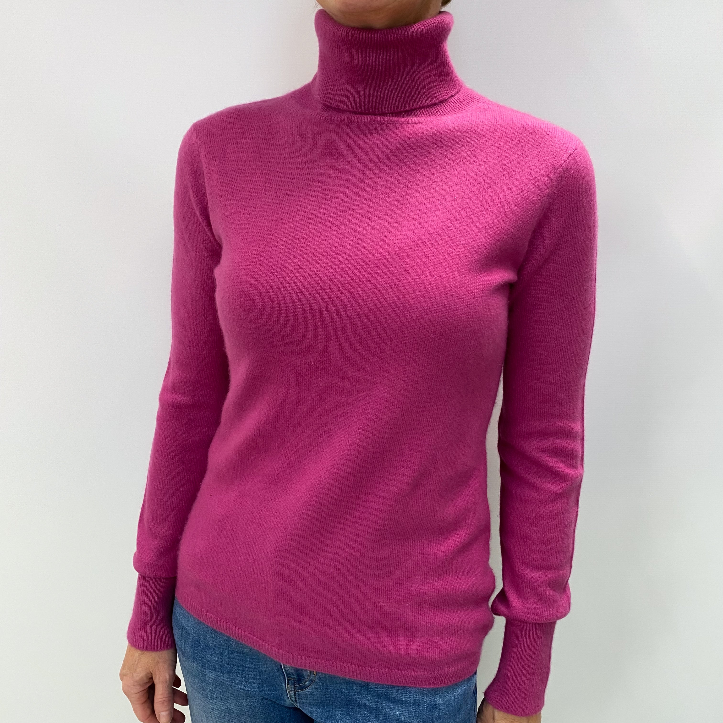 Fuschia Purple Cashmere Polo Neck Jumper Medium