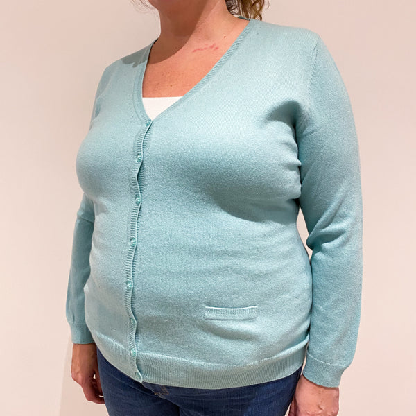 Aqua Blue Cashmere V-Neck Cardigan Extra Large