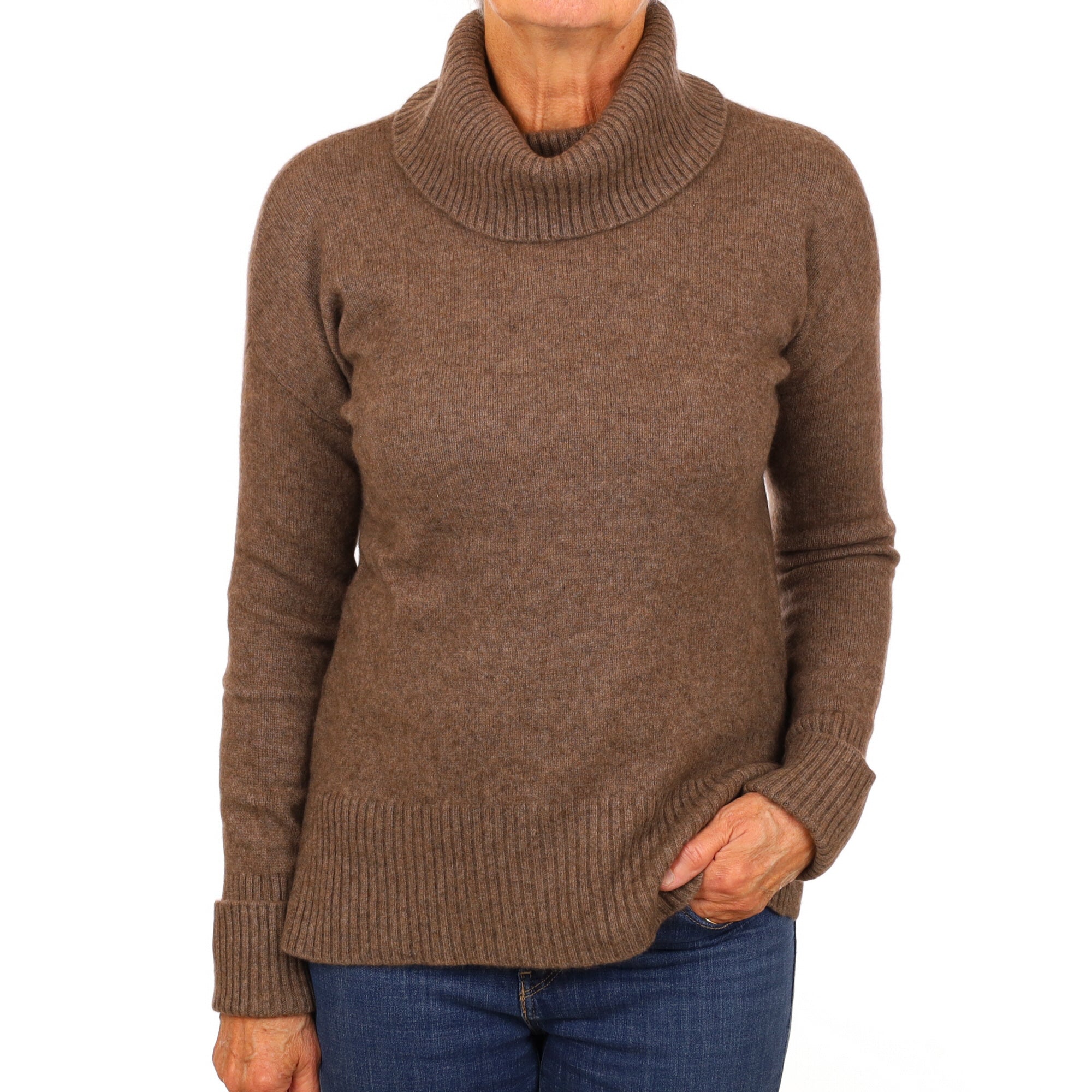 Mocha Brown Cashmere Cowl Neck Jumper Medium