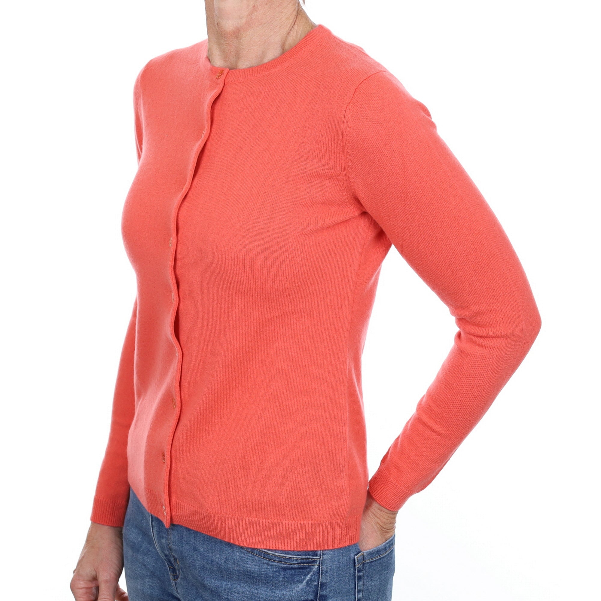 New Crab Orange Cashmere Crew Neck Cardigan Small