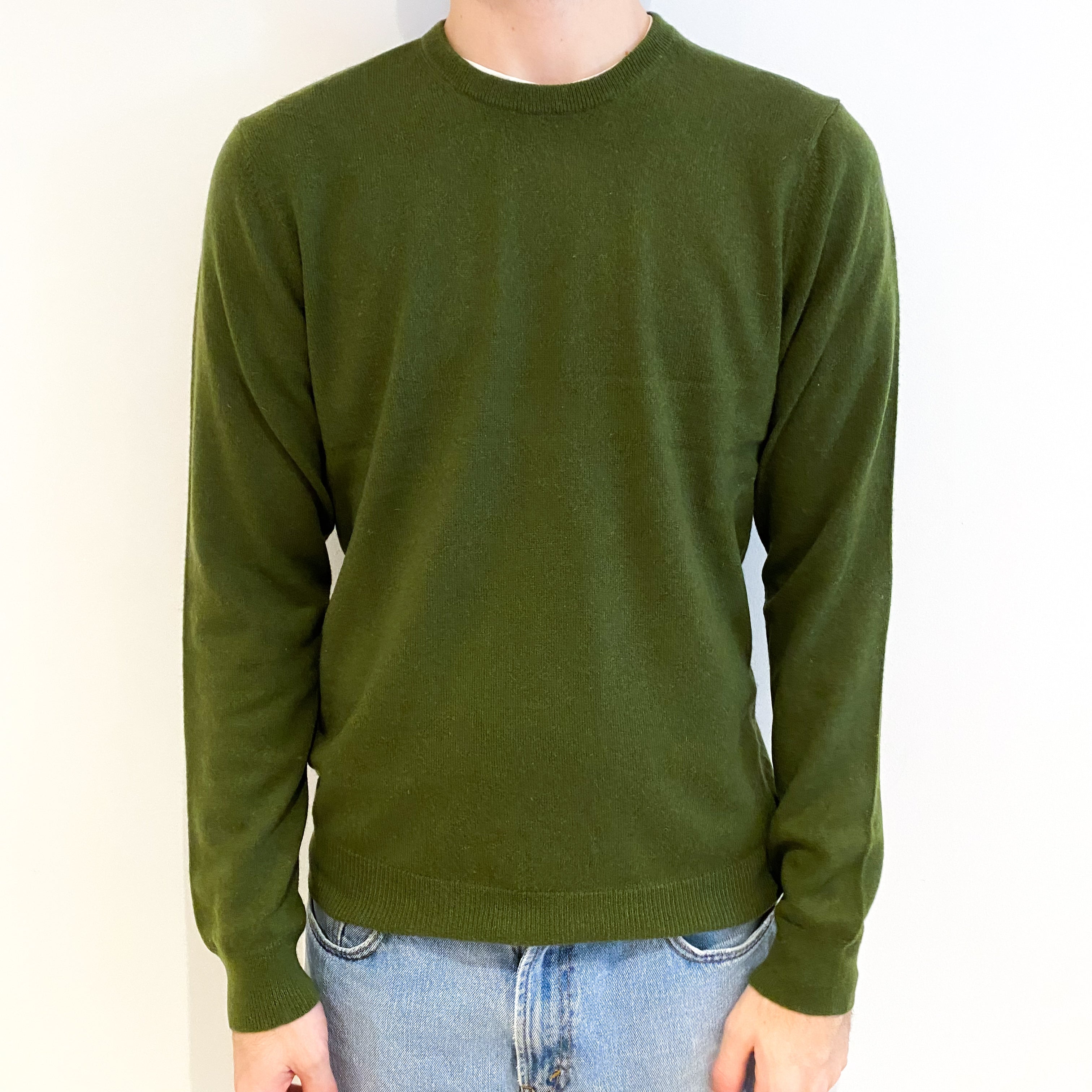 Men's Grass Green Cashmere Crew Neck Jumper Medium