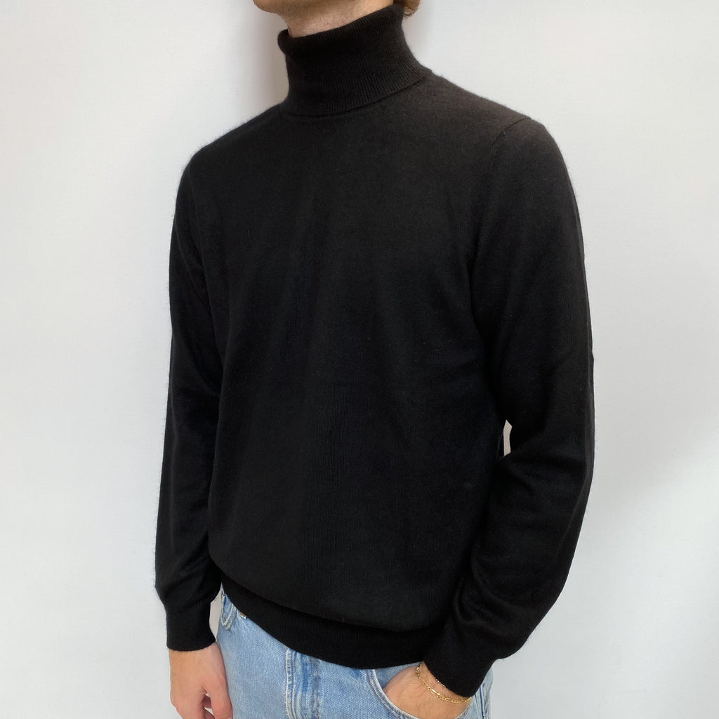 Men's Black Cashmere Polo Neck Jumper Large