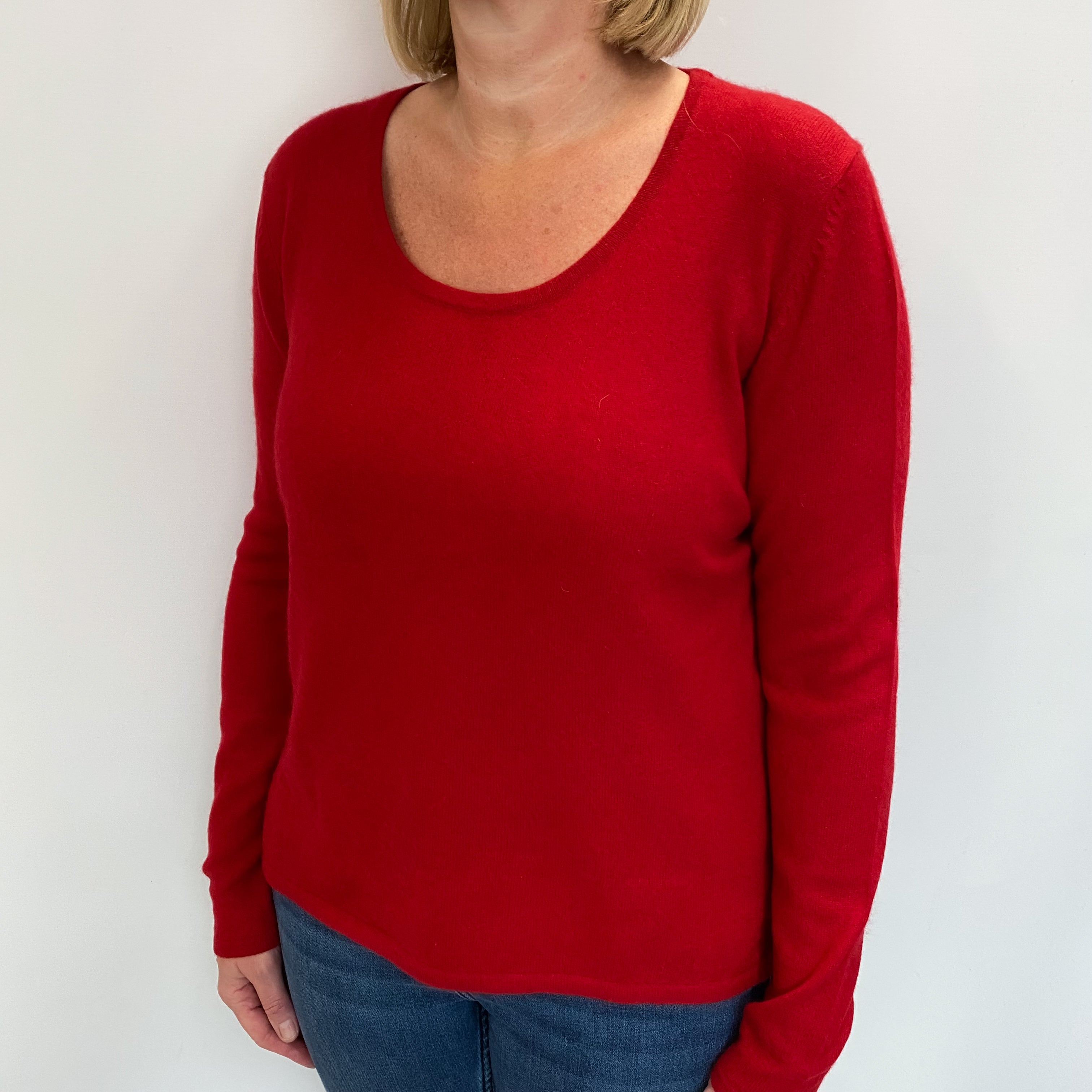 Scarlet Red Cashmere Crew Neck Jumper Large