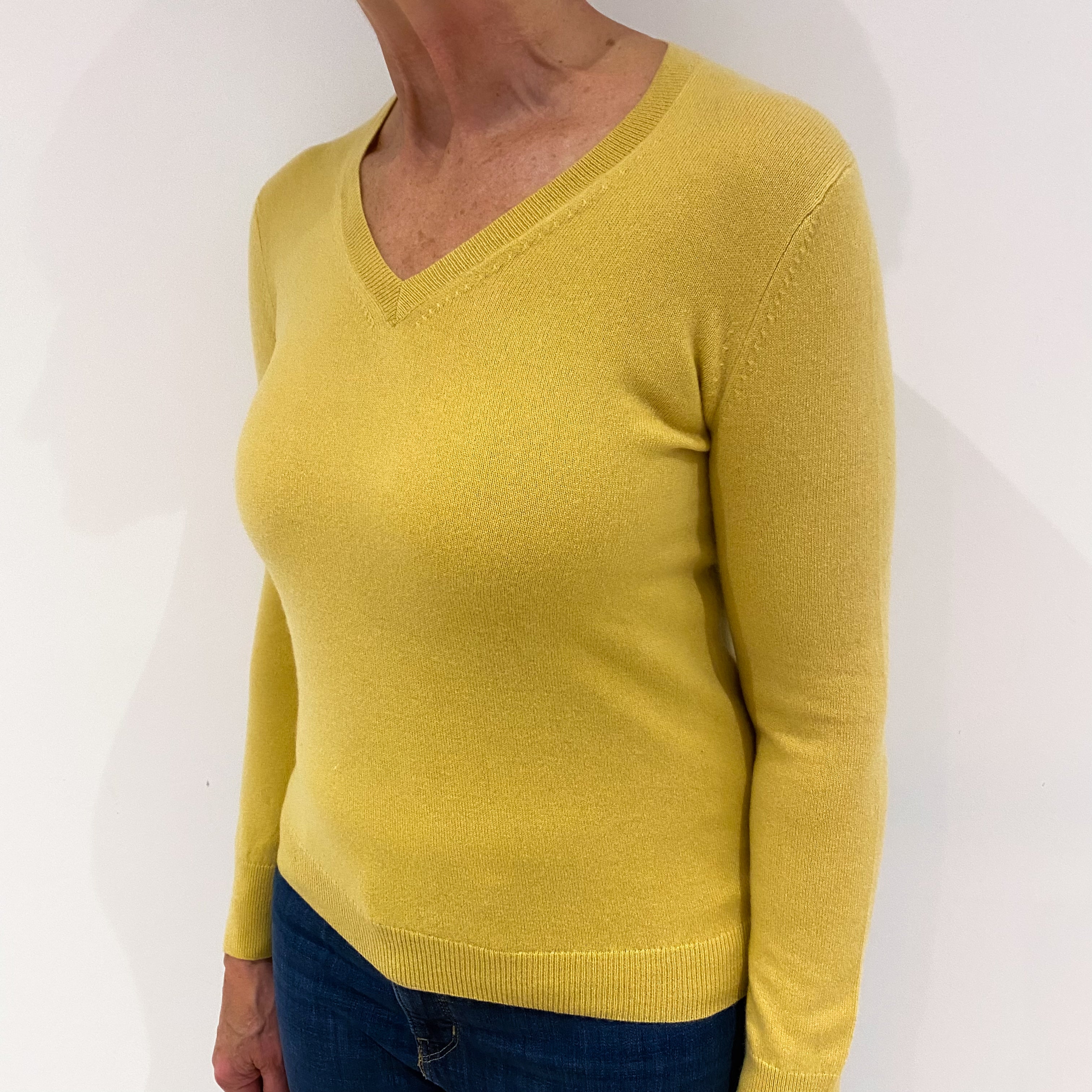 Sunrise Yellow Cashmere V Neck Jumper Medium