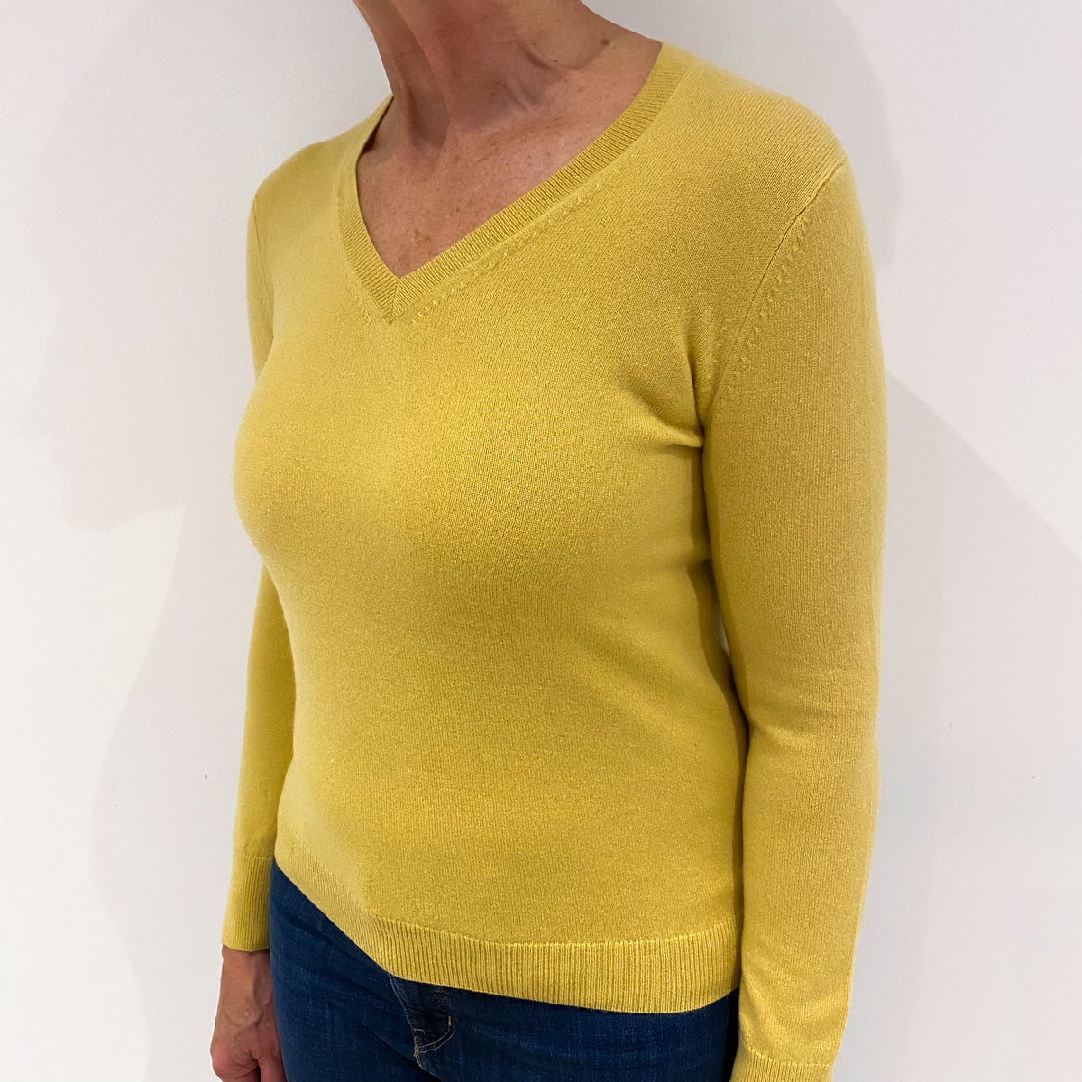 Sunrise Yellow Cashmere V Neck Jumper Medium