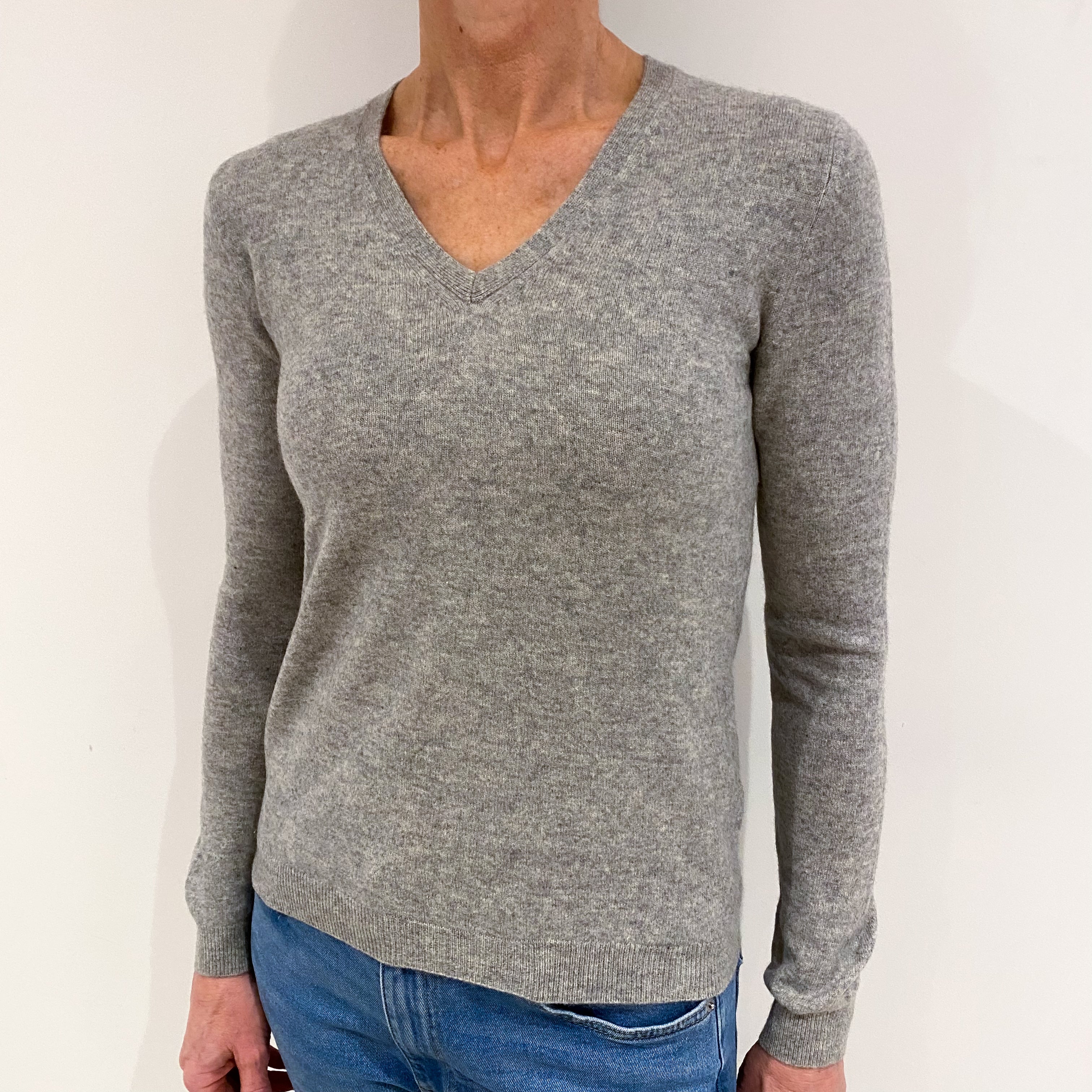 Smoke Grey Cashmere V Neck Jumper Small