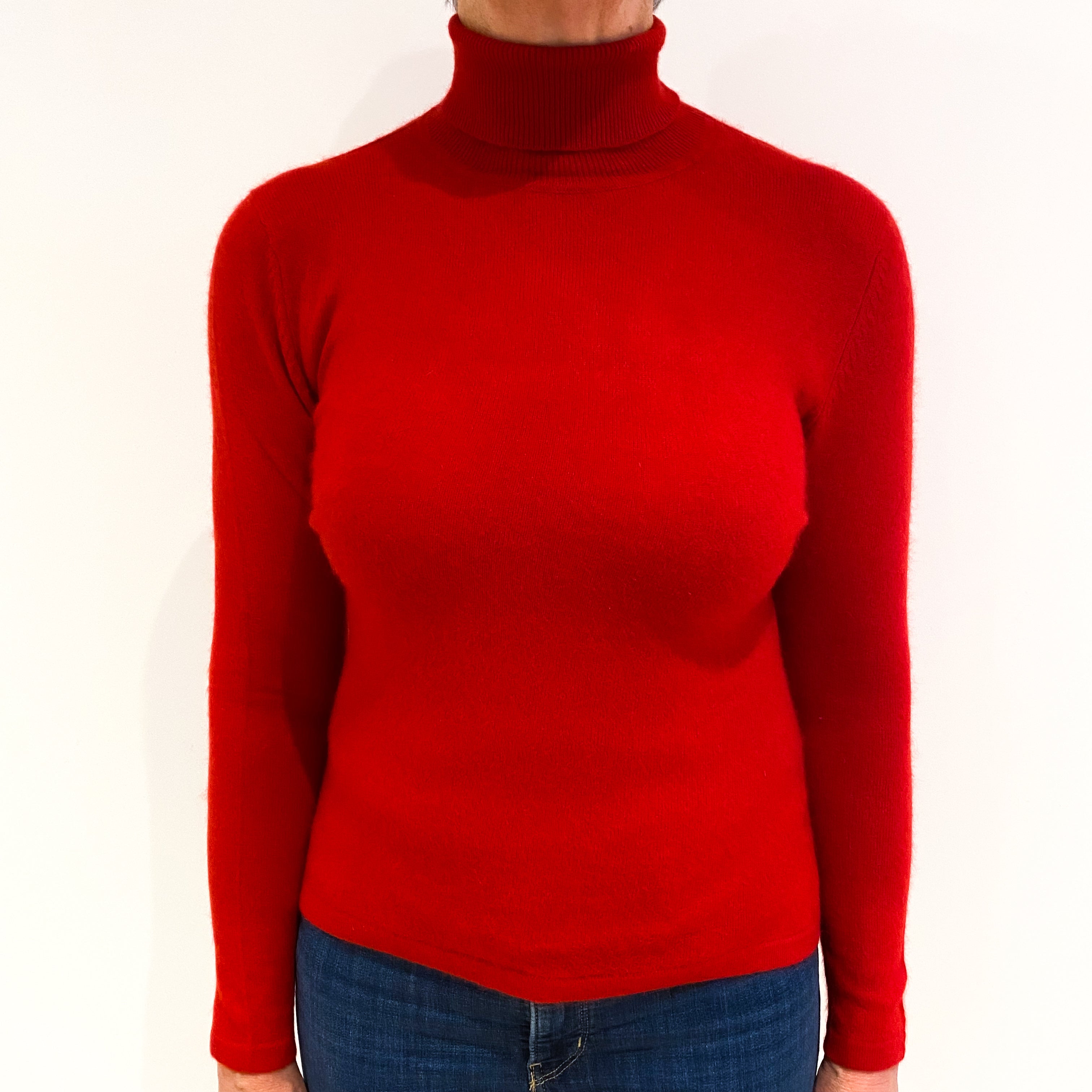 Scarlet Red Cashmere Polo Neck Jumper Medium
