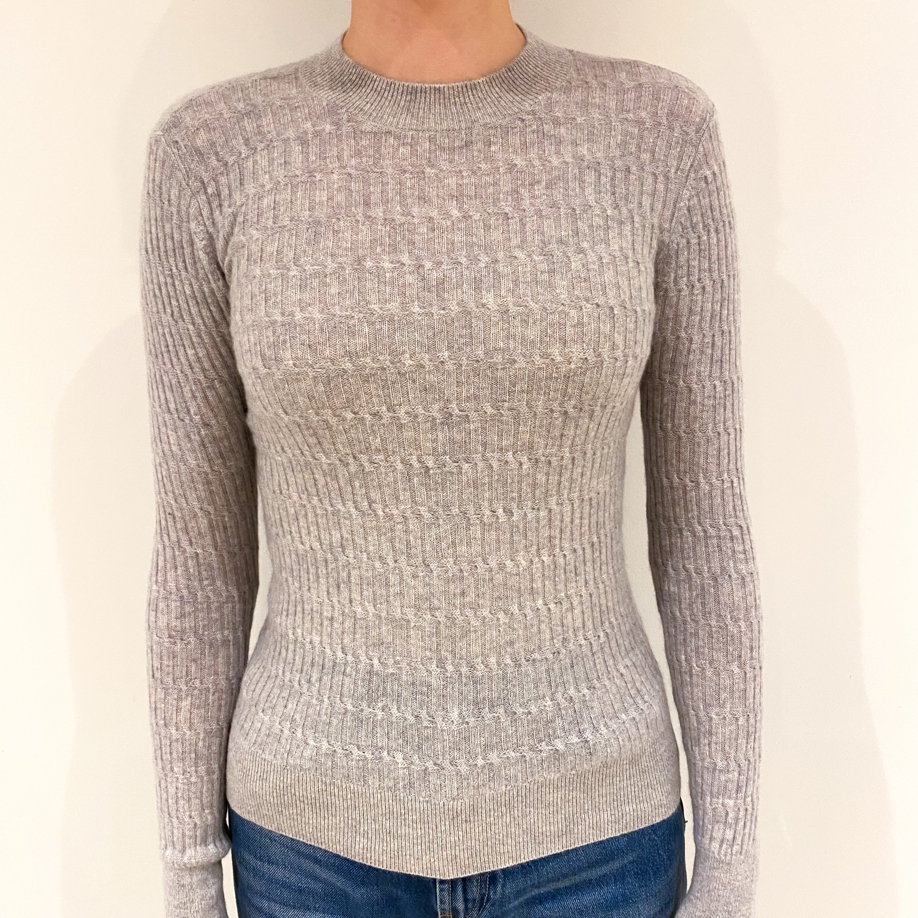 Mist Grey Cable Cashmere Turtle Neck Jumper Extra Extra Small