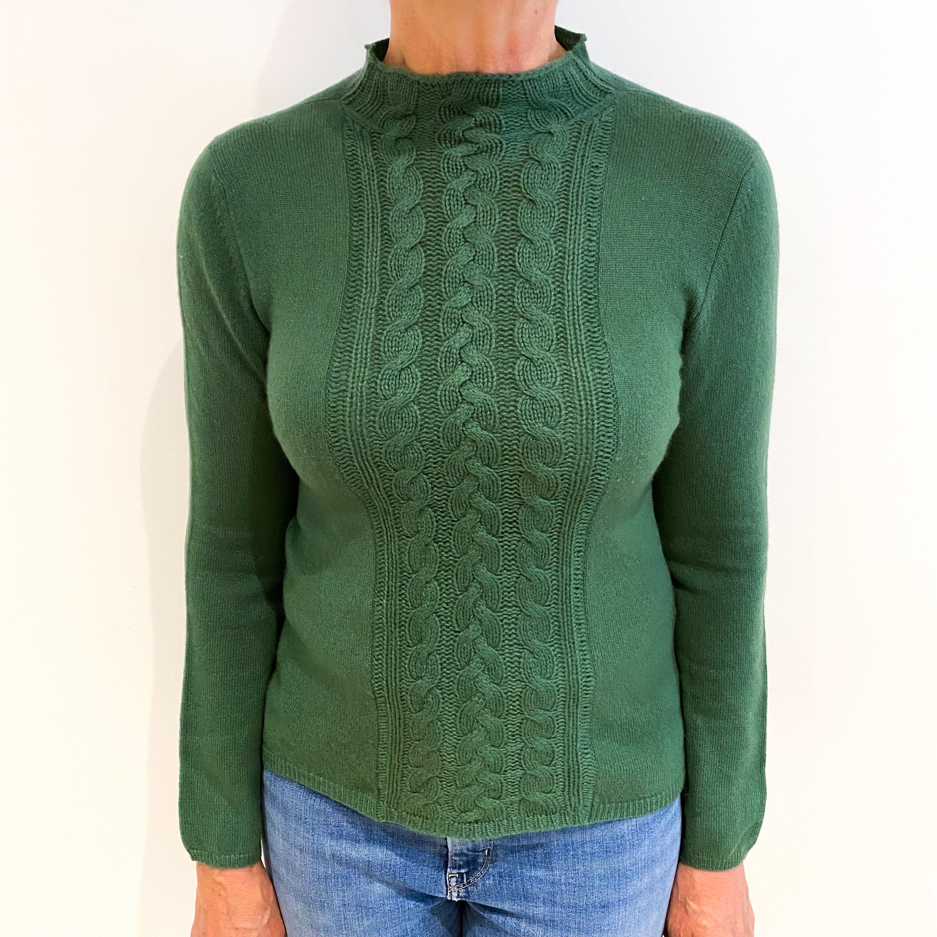 Fern Green Cashmere Funnel Neck Jumper Medium