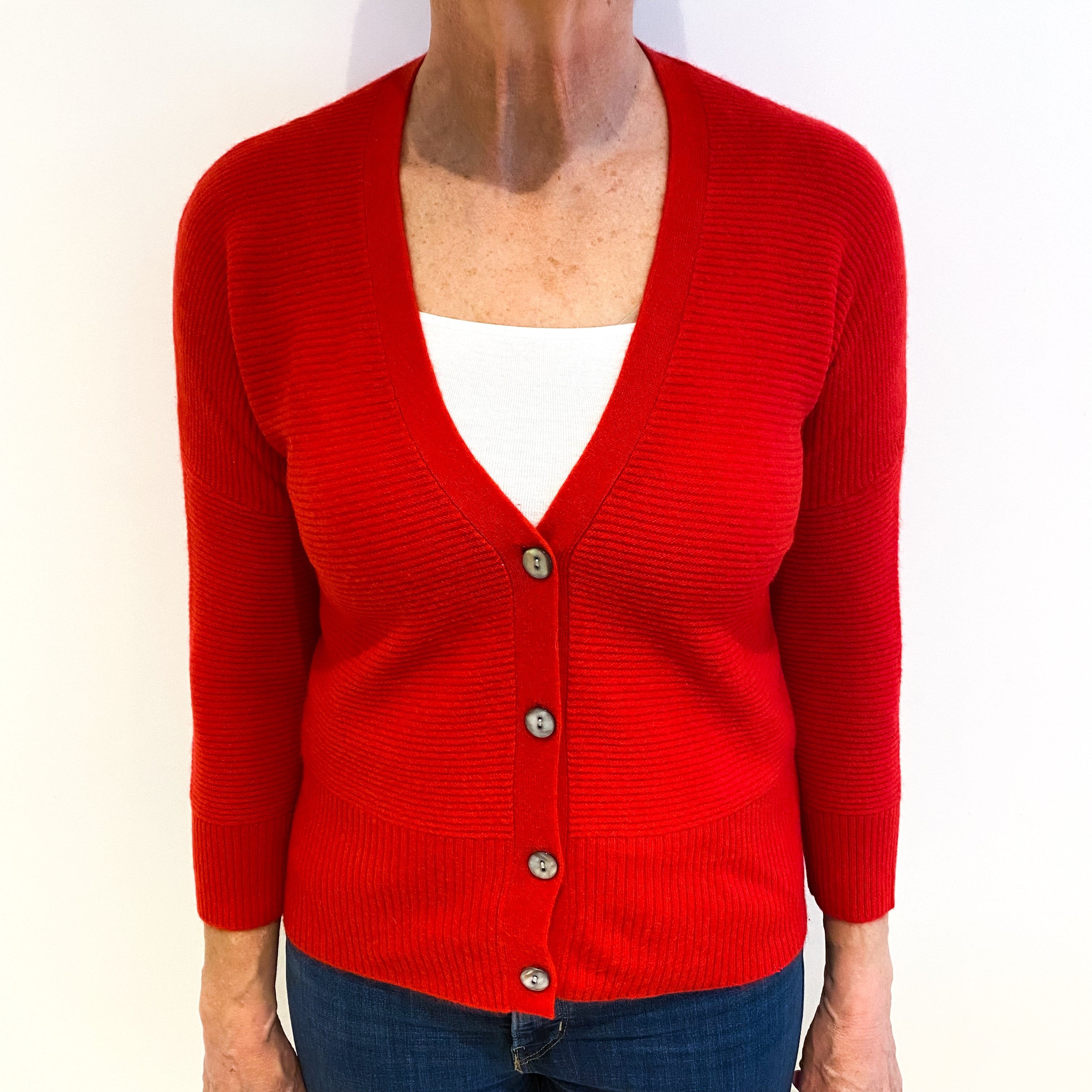 Scarlet Red Cashmere V Neck Cardigan Medium