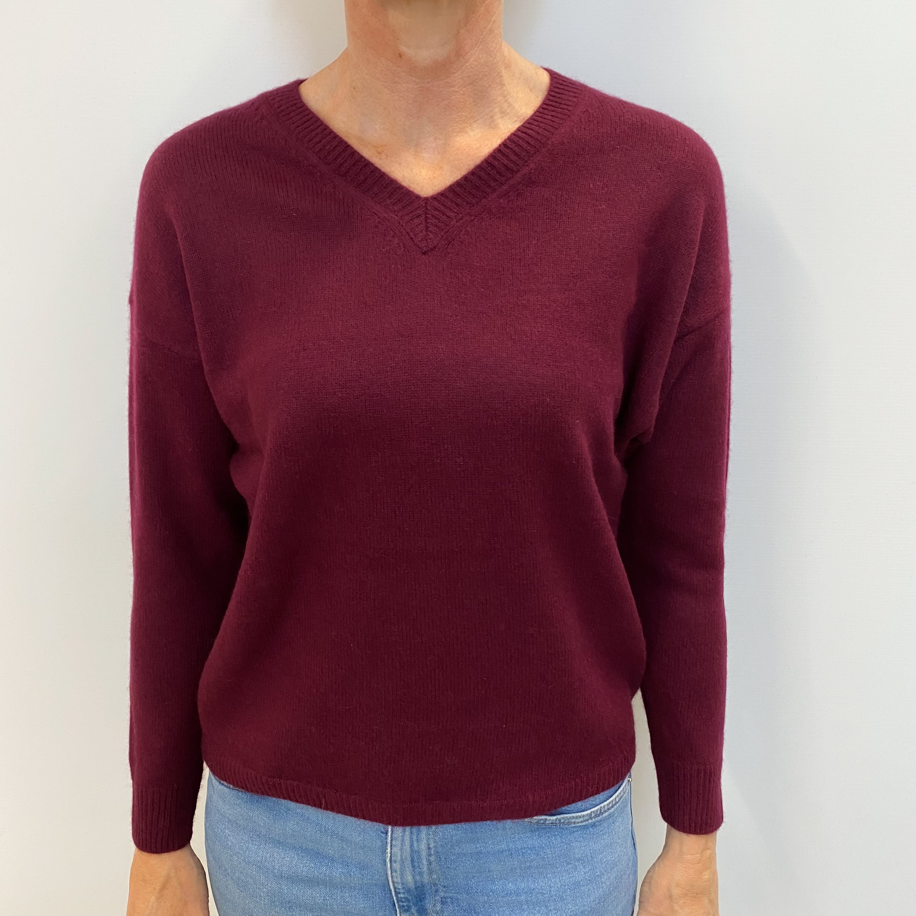 Mulberry Purple Cashmere V Neck Jumper Small