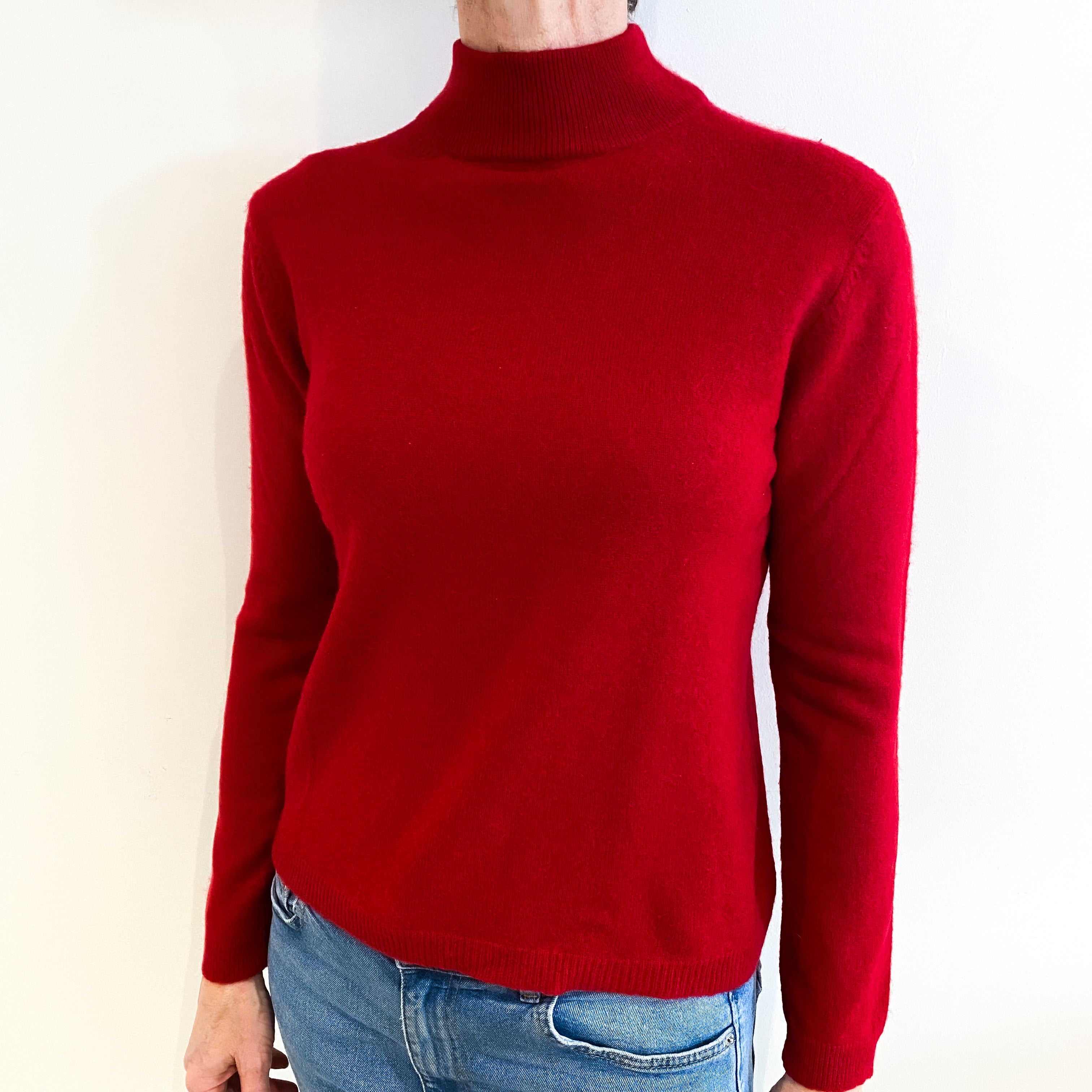 Post Box Red Cashmere Turtle Neck Jumper Small