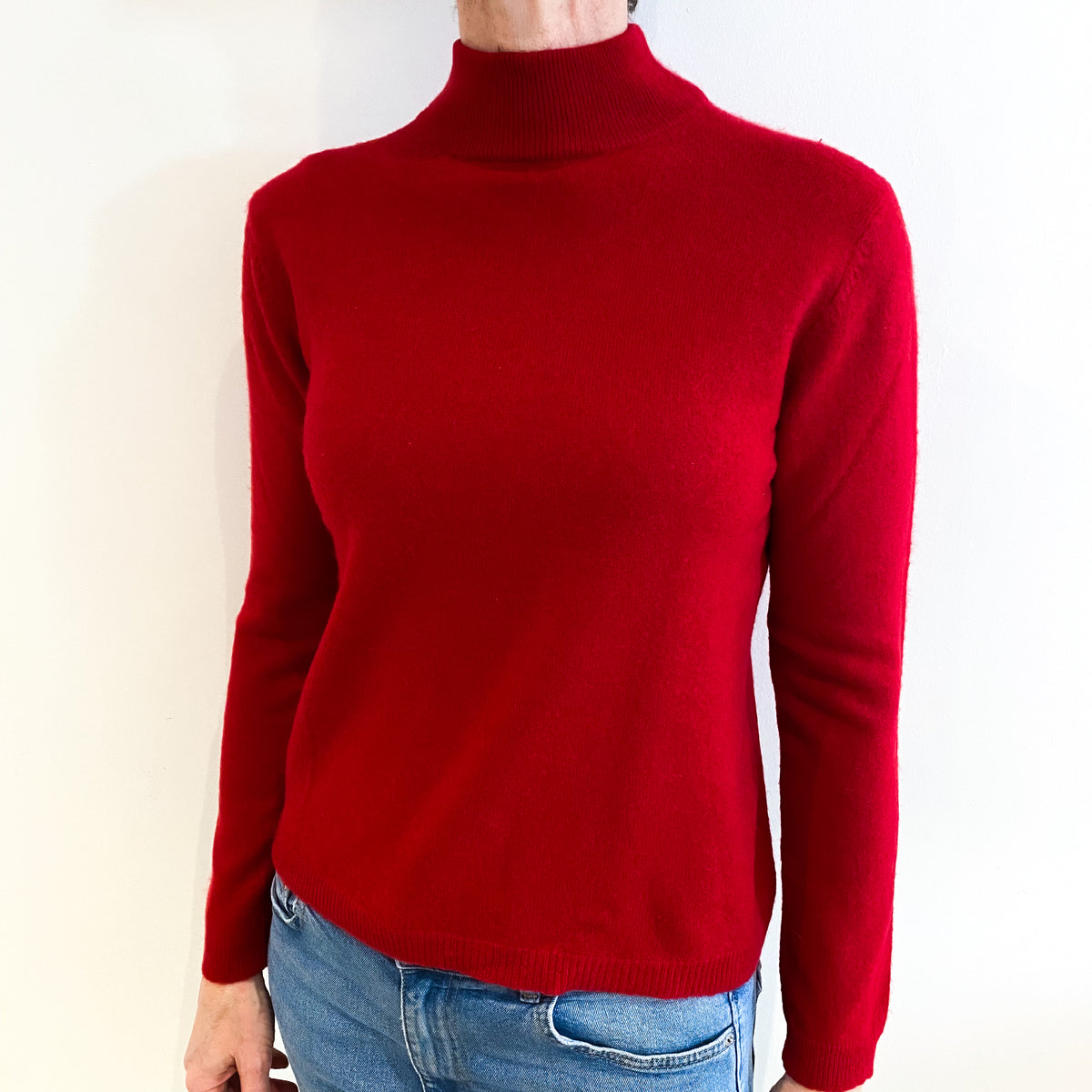 Post Box Red Cashmere Turtle Neck Jumper Small
