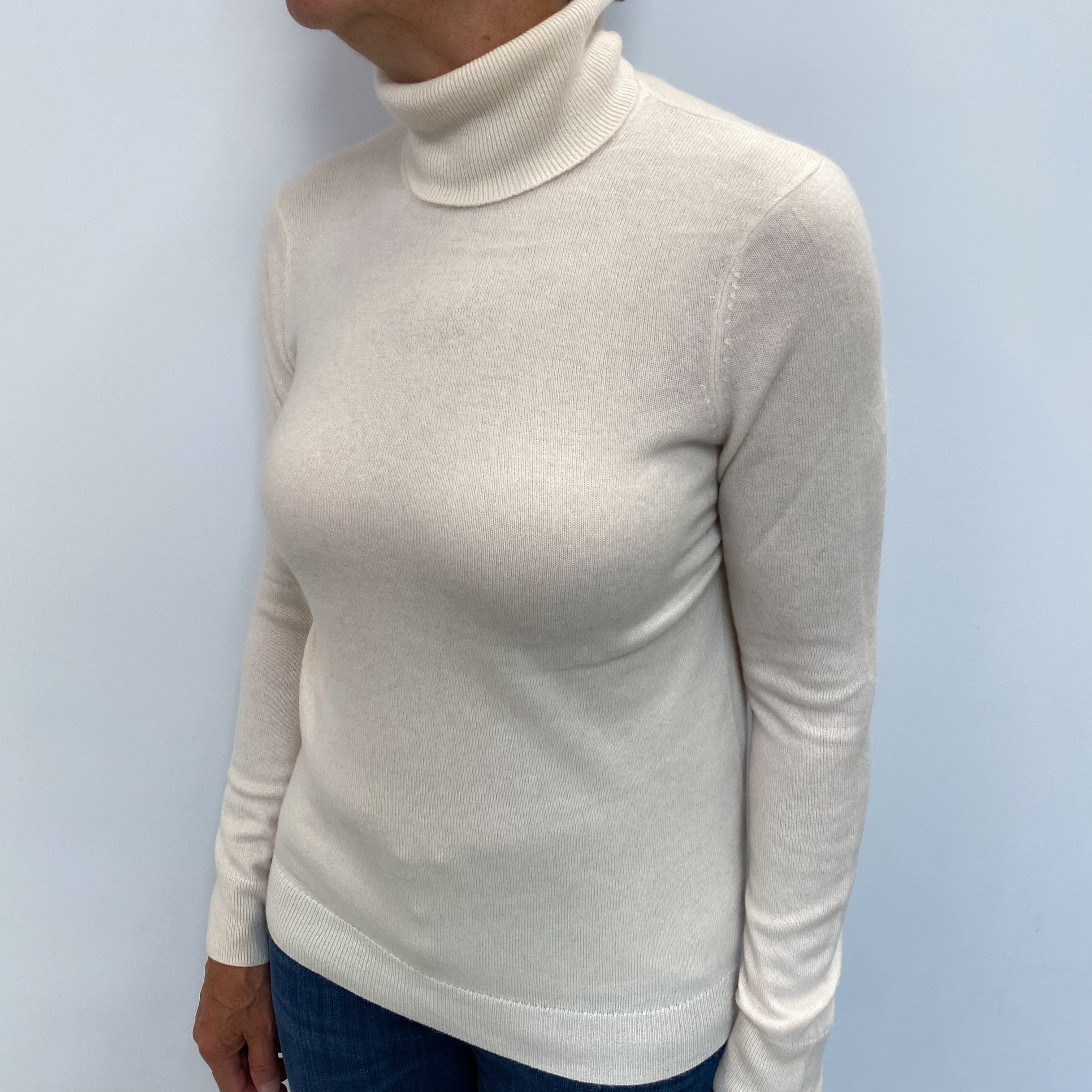 Ivory Cream Cashmere Polo Neck Jumper Medium