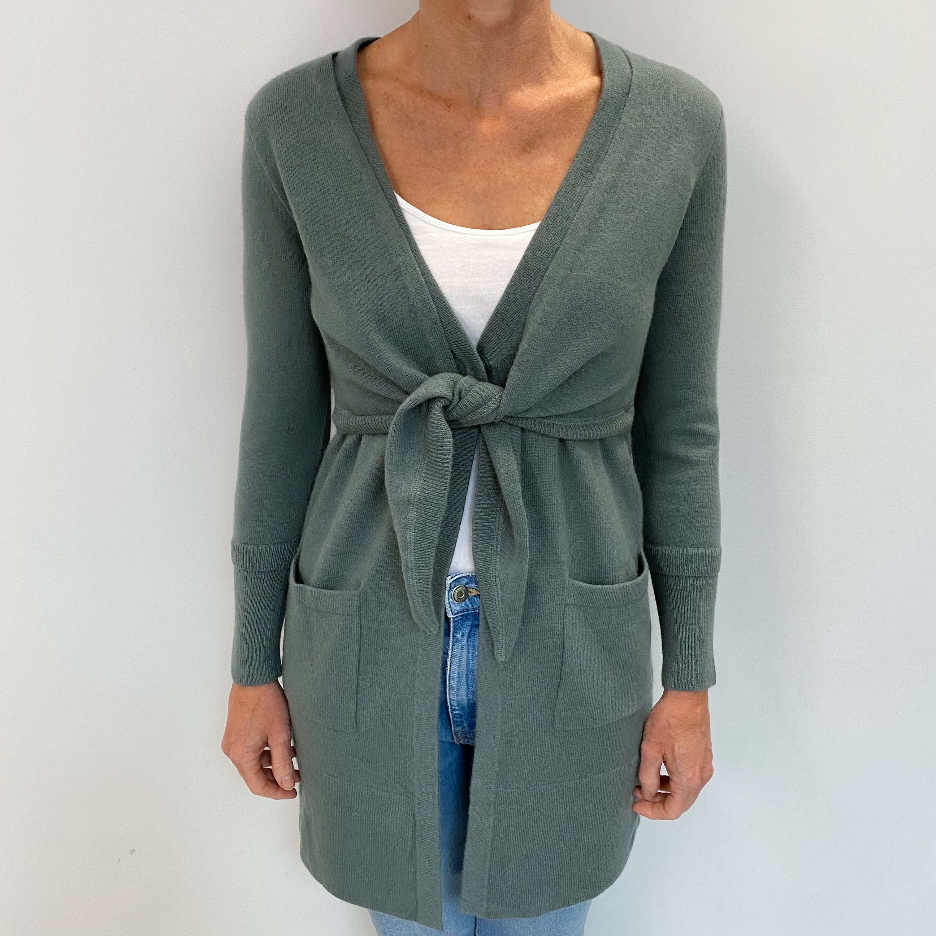 Muted Green Cashmere V Neck Cardigan Small