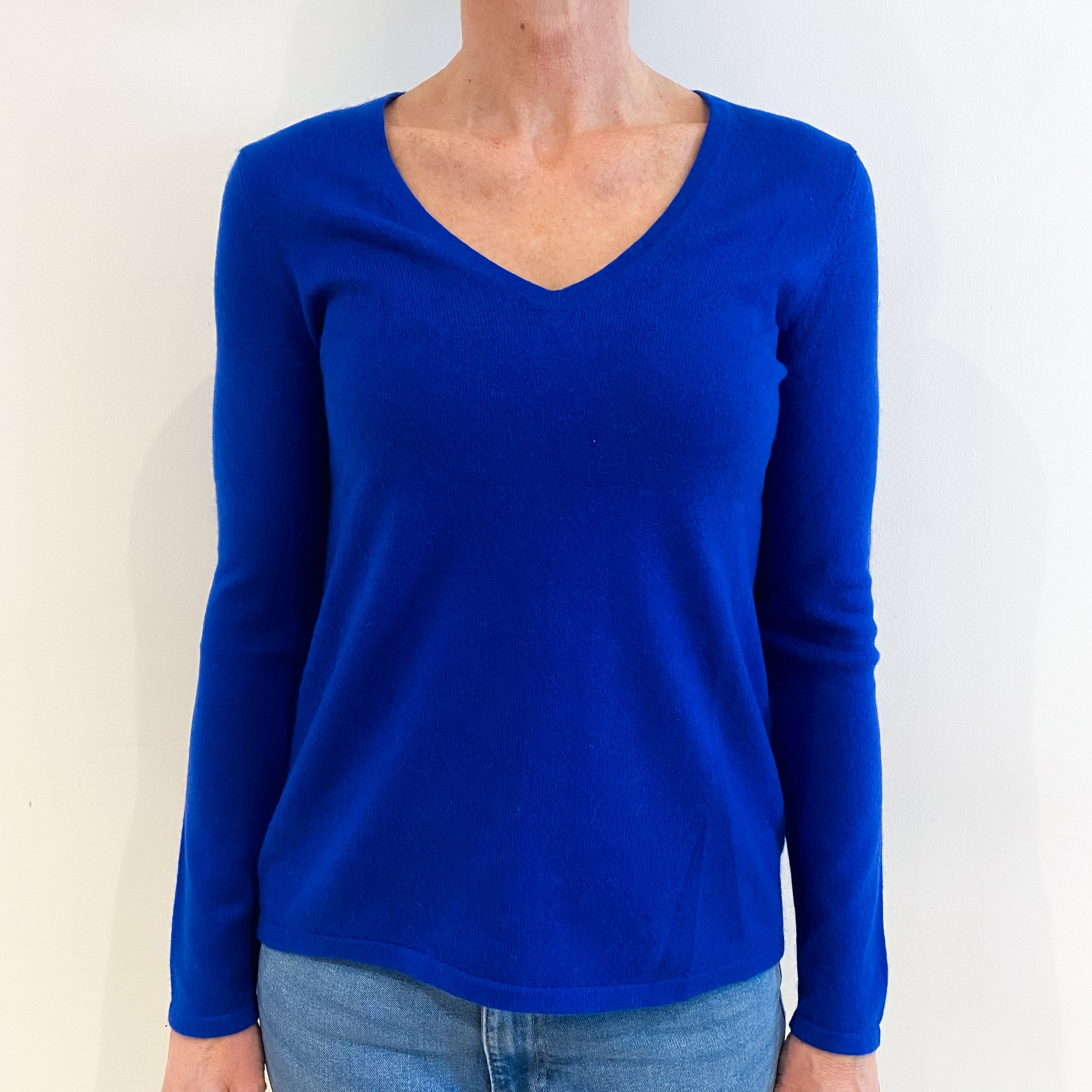 Cobalt Blue Cashmere V Neck Jumper Small