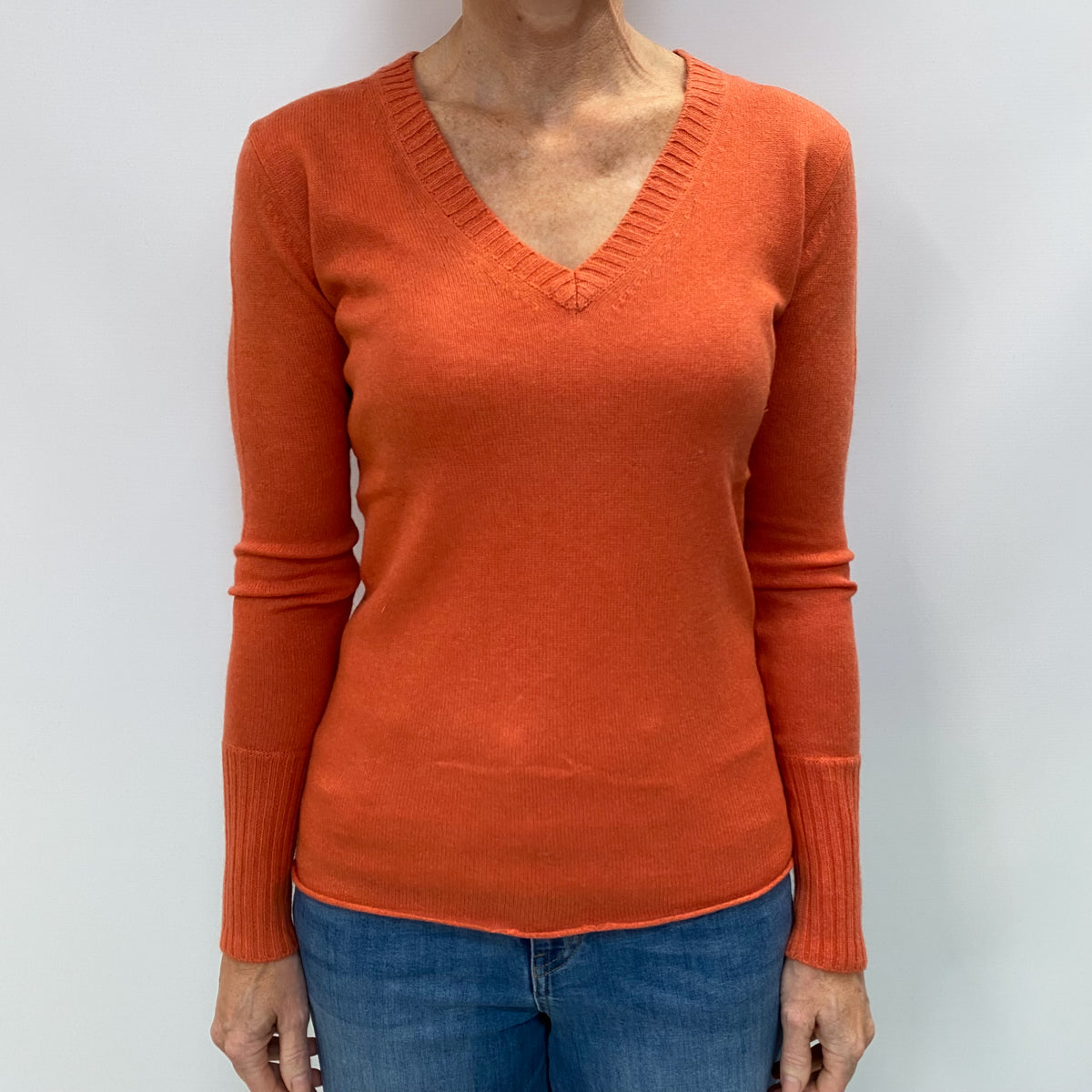 Sienna Orange Cashmere V Neck Jumper Small