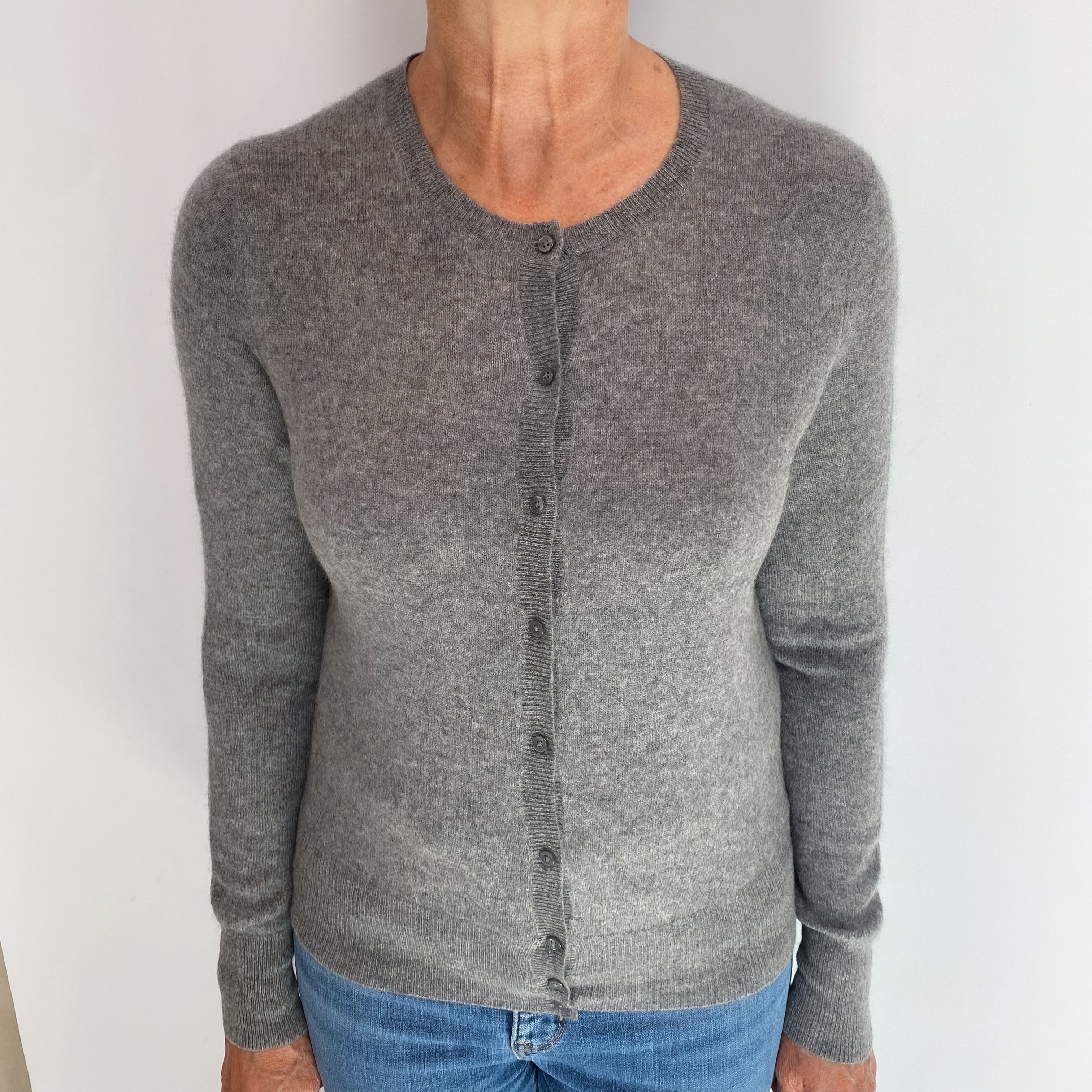 Ash Grey Cashmere Crew Neck Cardigan Medium