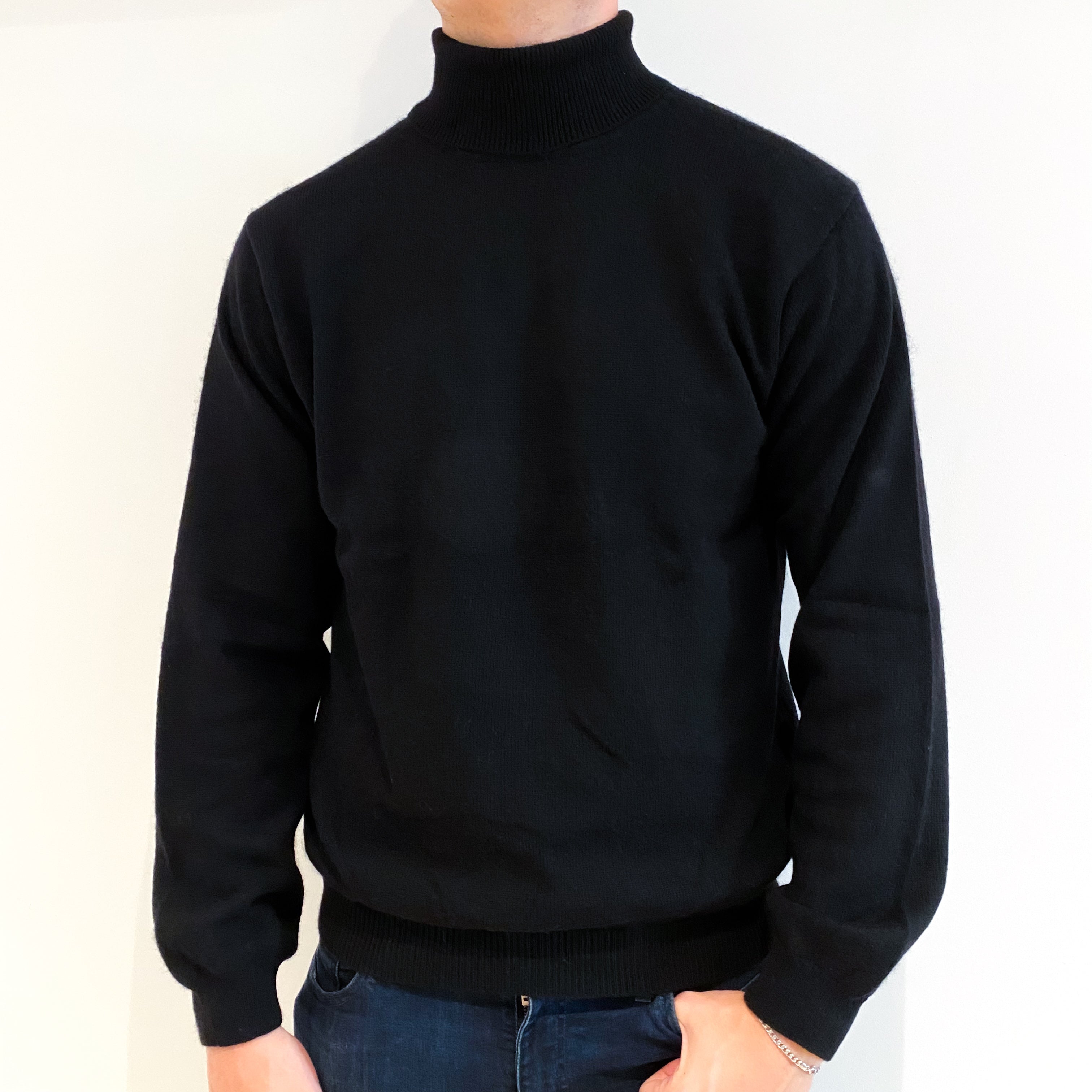 Men's Black Cashmere Polo Neck Jumper Extra Large