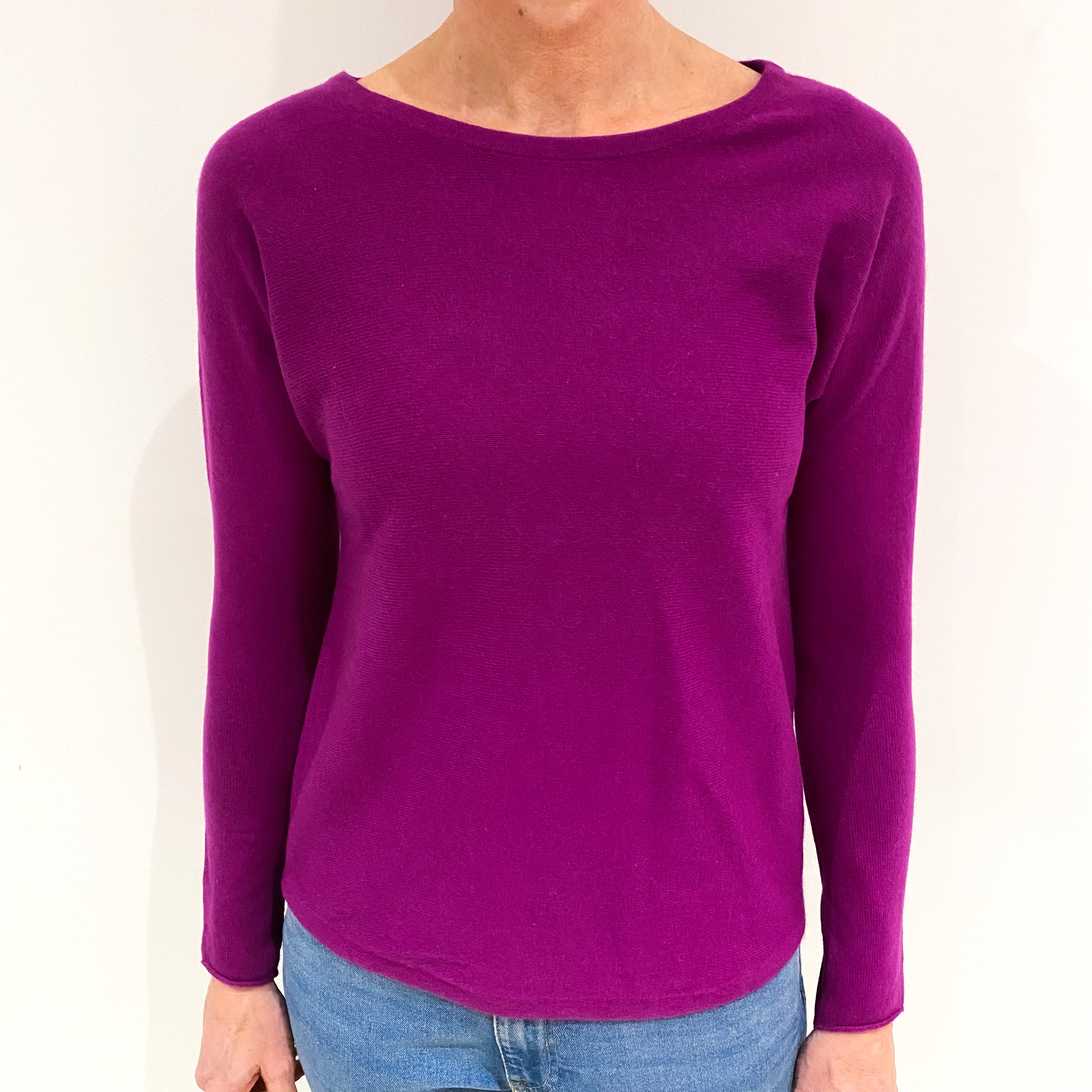 Magenta Purple Cashmere Batwing Boat Neck Jumper Small