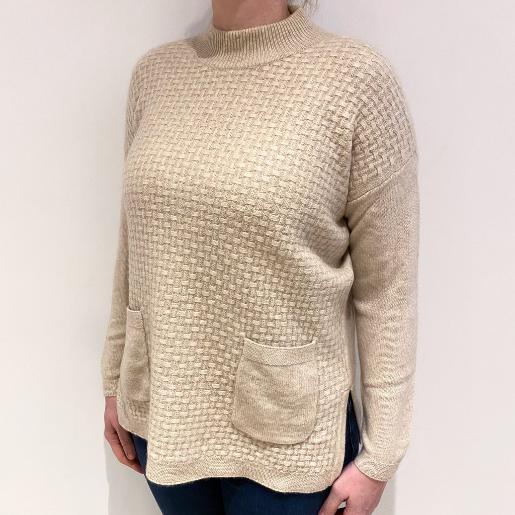 Oatmeal Beige Cashmere Turtle Neck Jumper Large