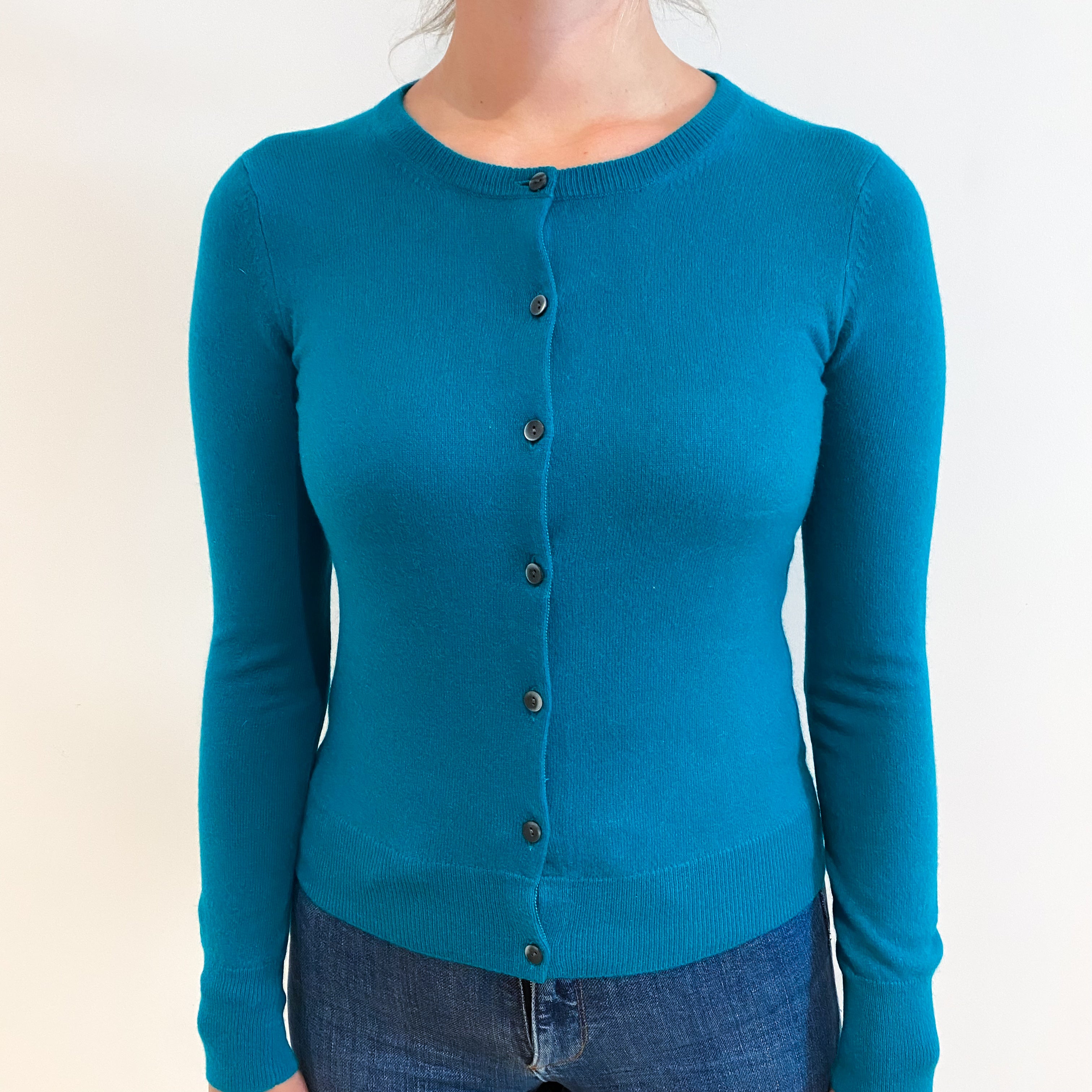 Emerald Green Cashmere Crew Neck Cardigan Small